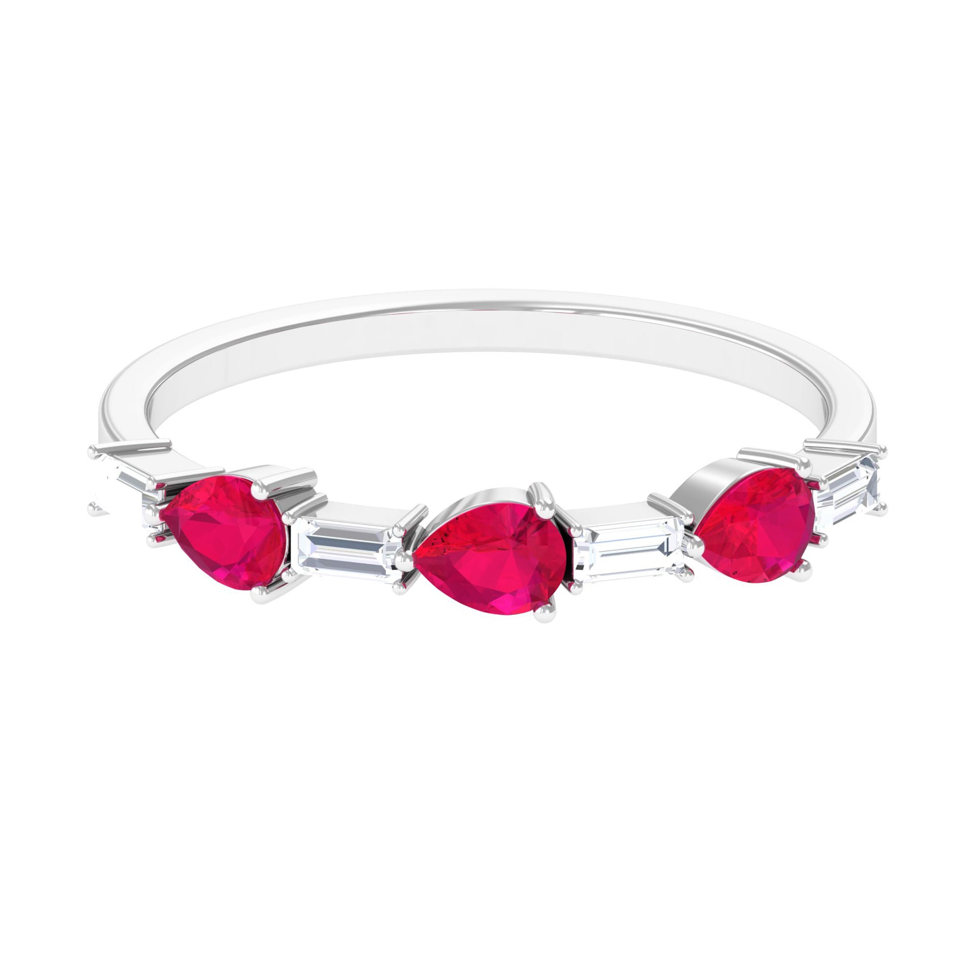 Rosec Jewels-East West Style Pear Shape Ruby Half Eternity Ring with Baguette Diamond