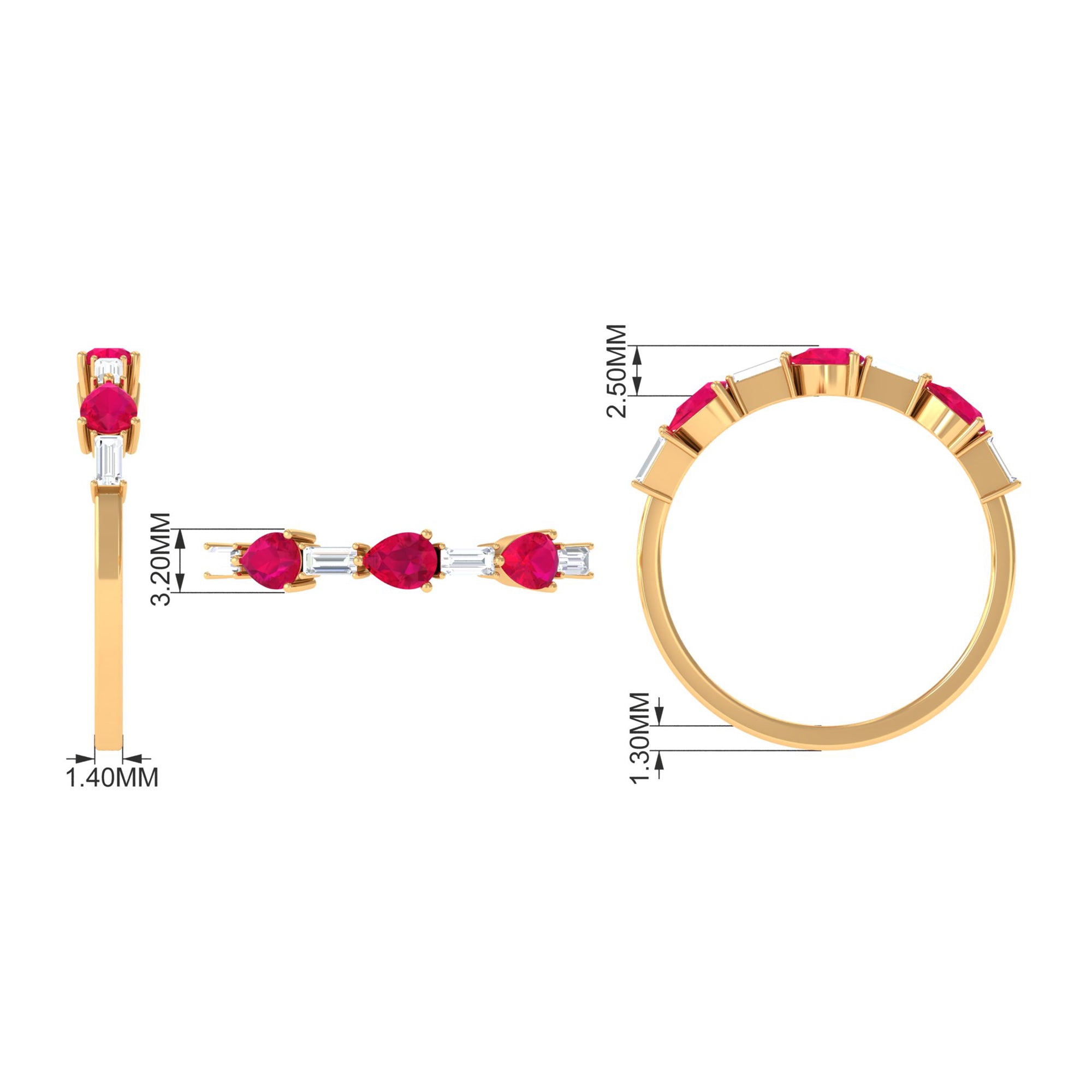 Rosec Jewels-East West Style Pear Shape Ruby Half Eternity Ring with Baguette Diamond