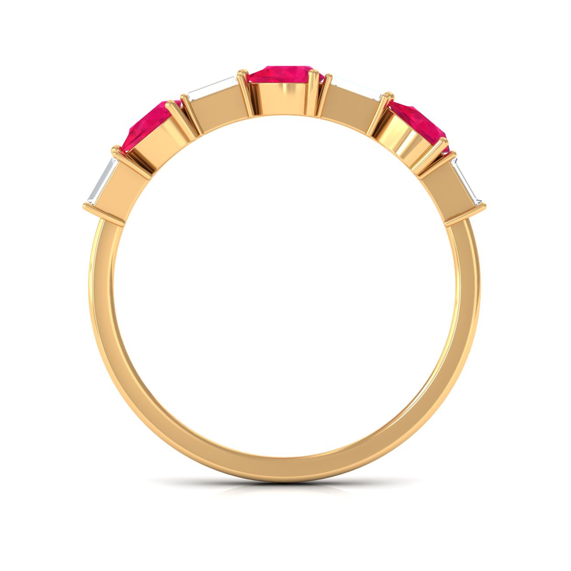 Rosec Jewels-East West Style Pear Shape Ruby Half Eternity Ring with Baguette Diamond