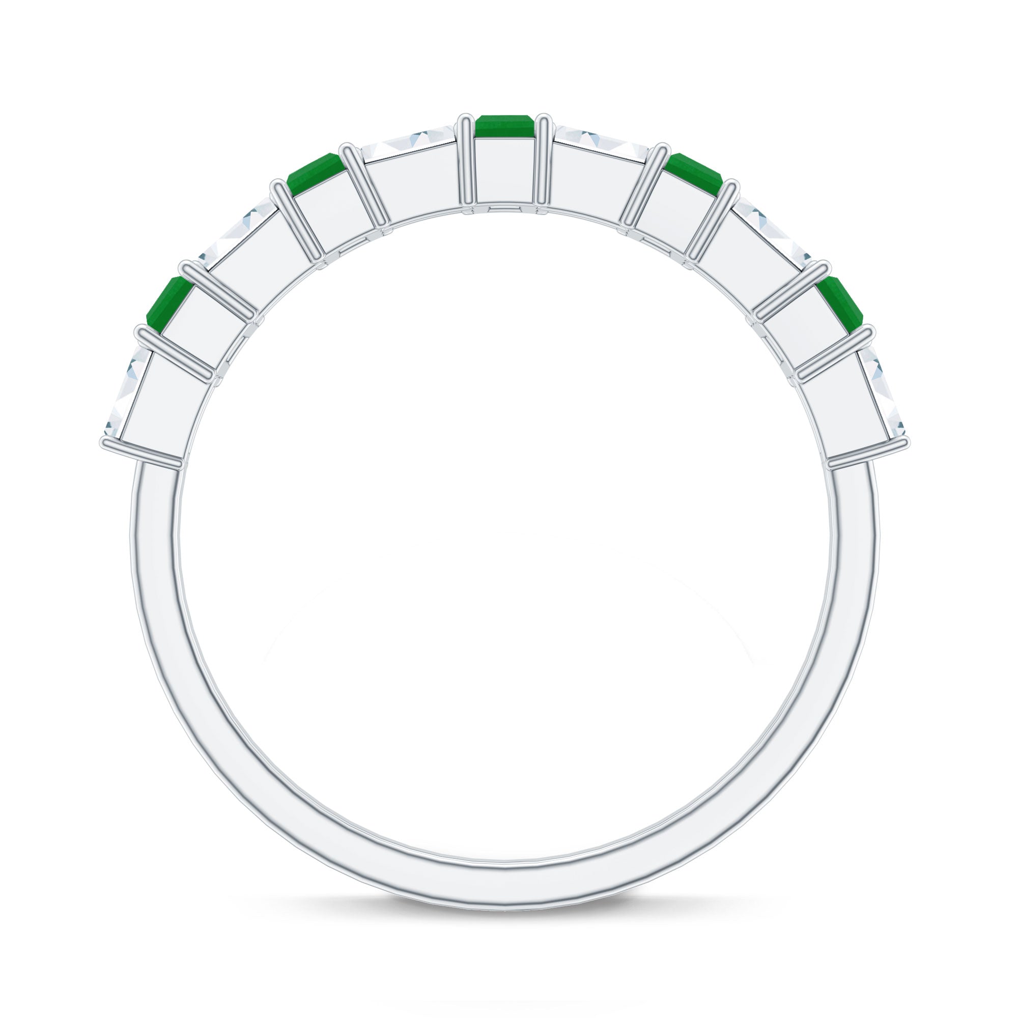 Genuine Baguette Emerald Half Eternity Ring with Moissanite AAA - Rosec Jewels