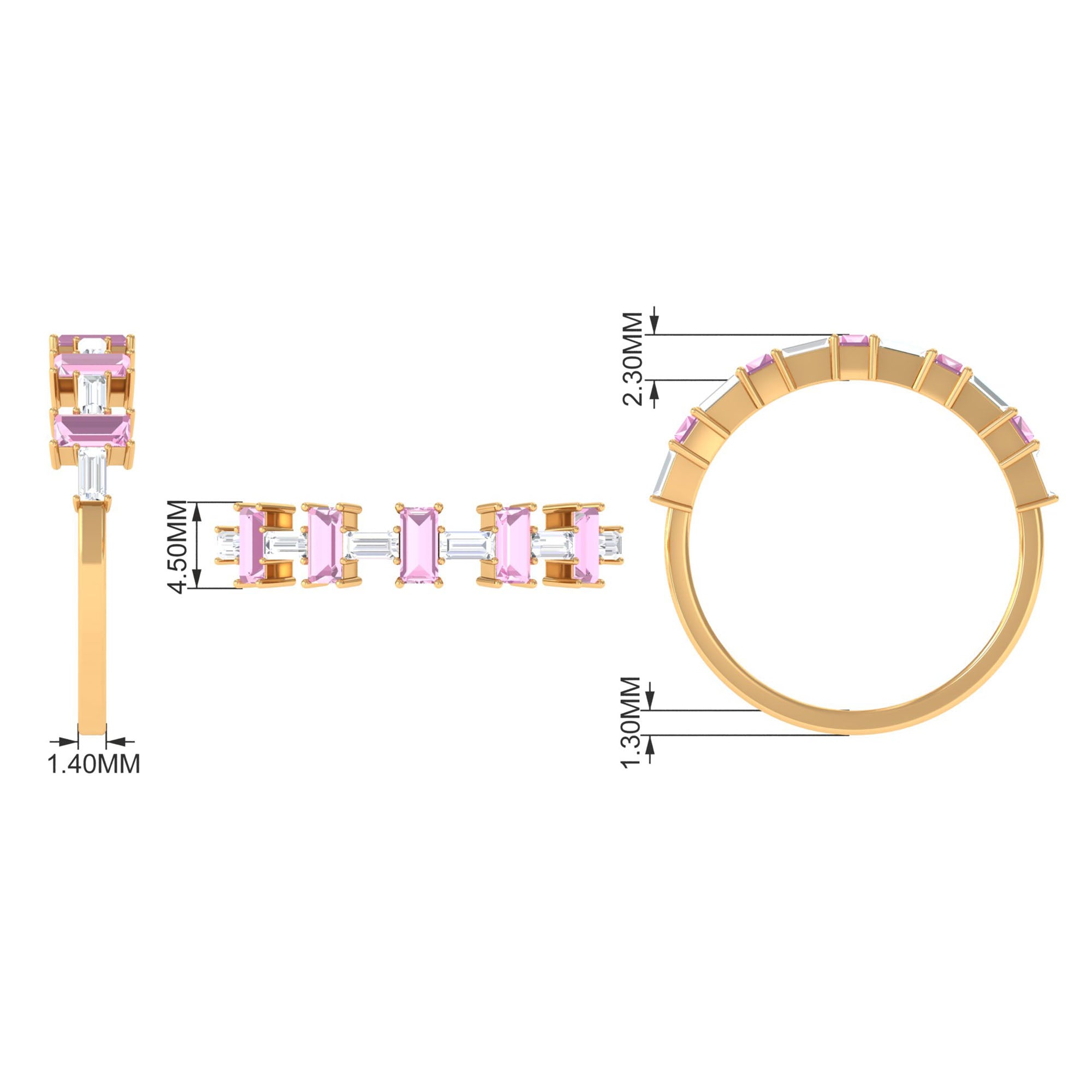 Pink Tourmaline and Moissanite East West Half Eternity Ring AAA - Rosec Jewels