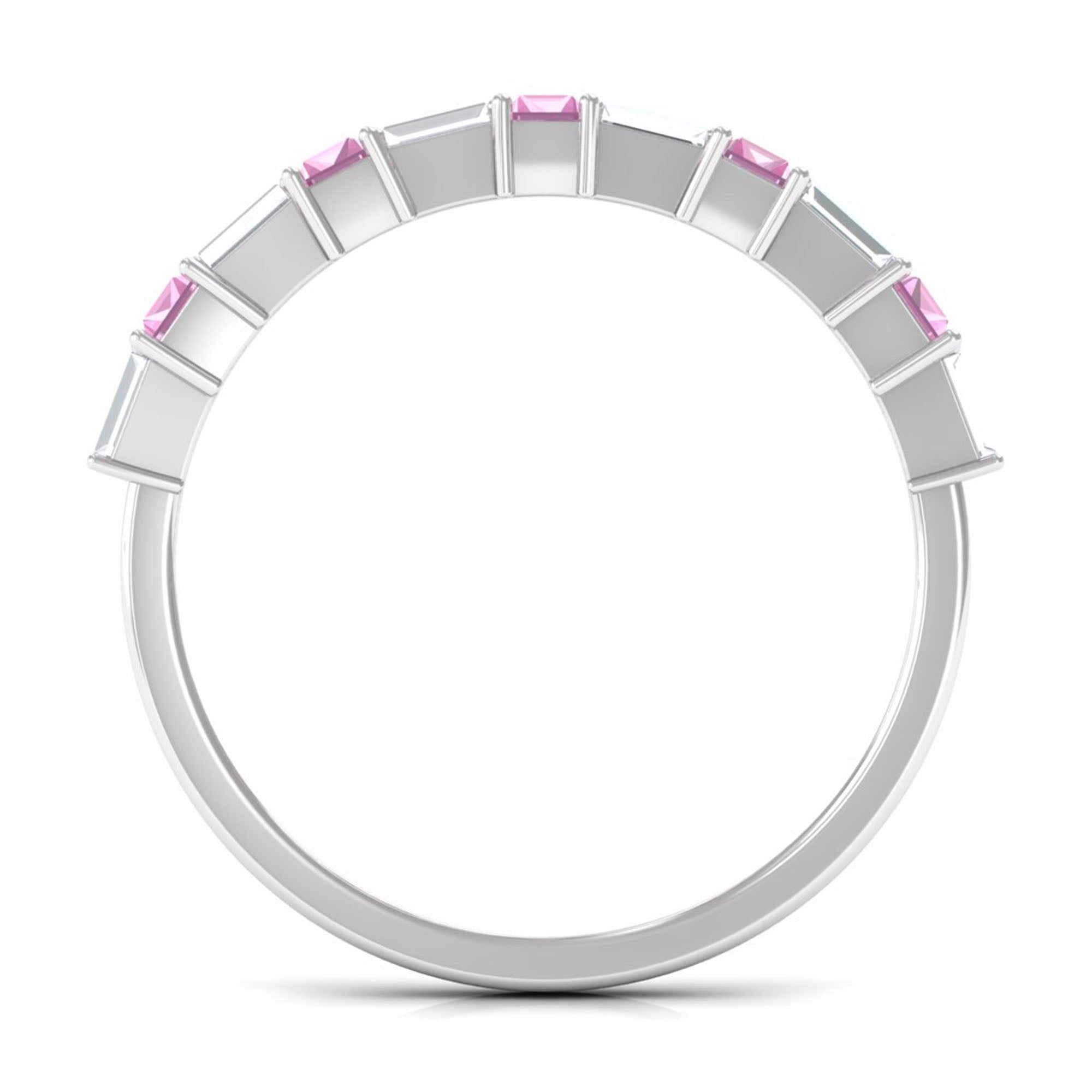 Pink Tourmaline and Moissanite East West Half Eternity Ring AAA - Rosec Jewels