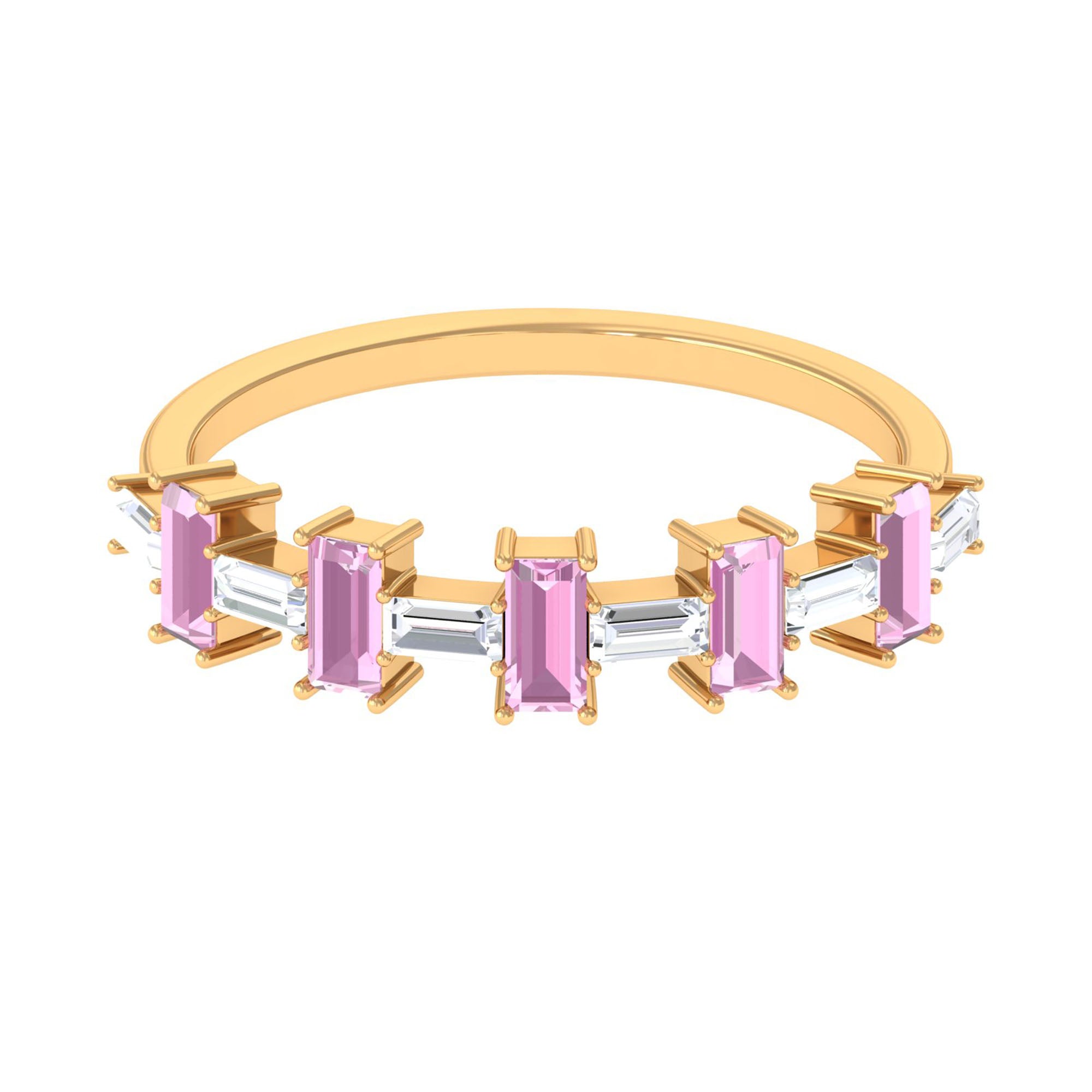Pink Tourmaline and Moissanite East West Half Eternity Ring AAA - Rosec Jewels