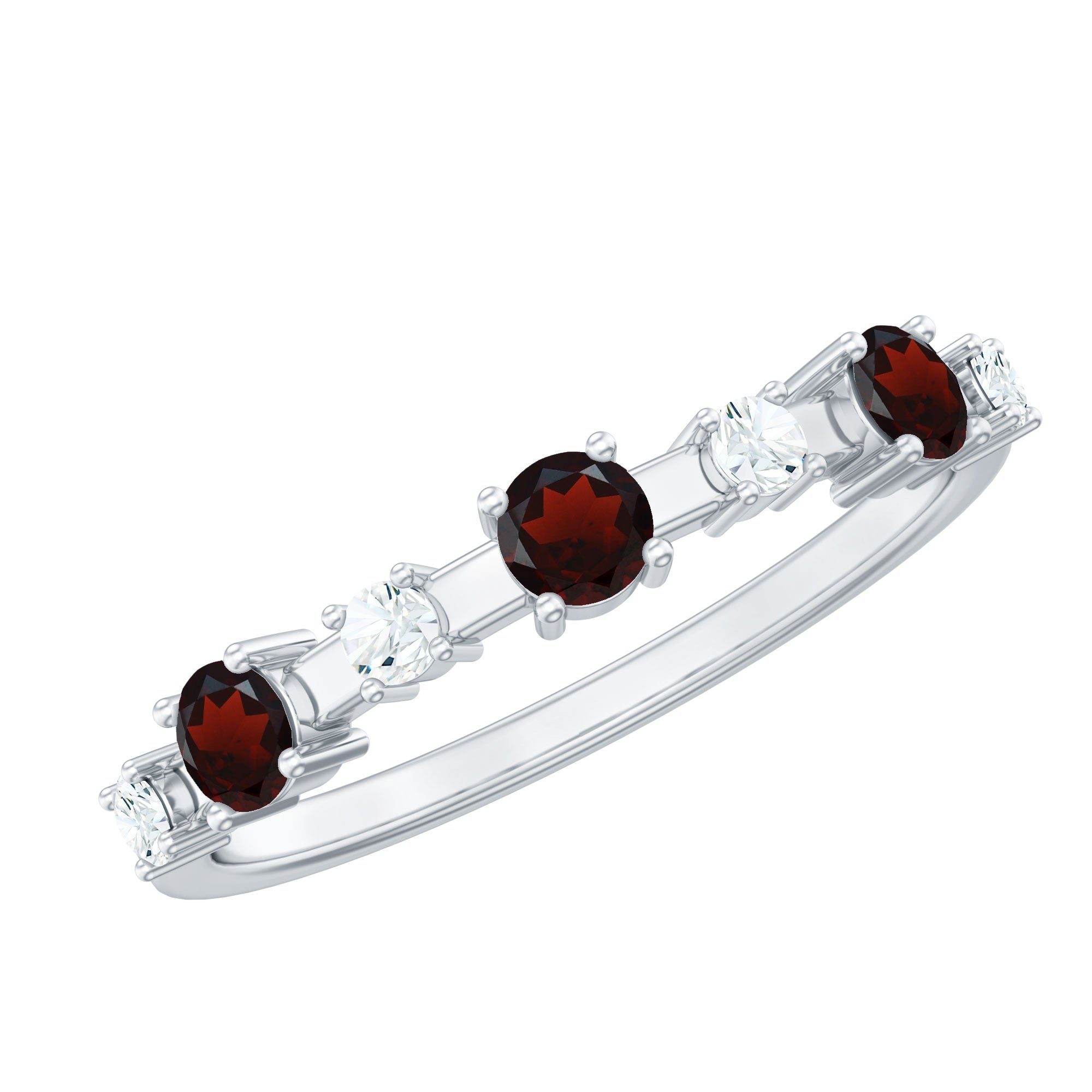 Natural Garnet Diamond Half Eternity Ring