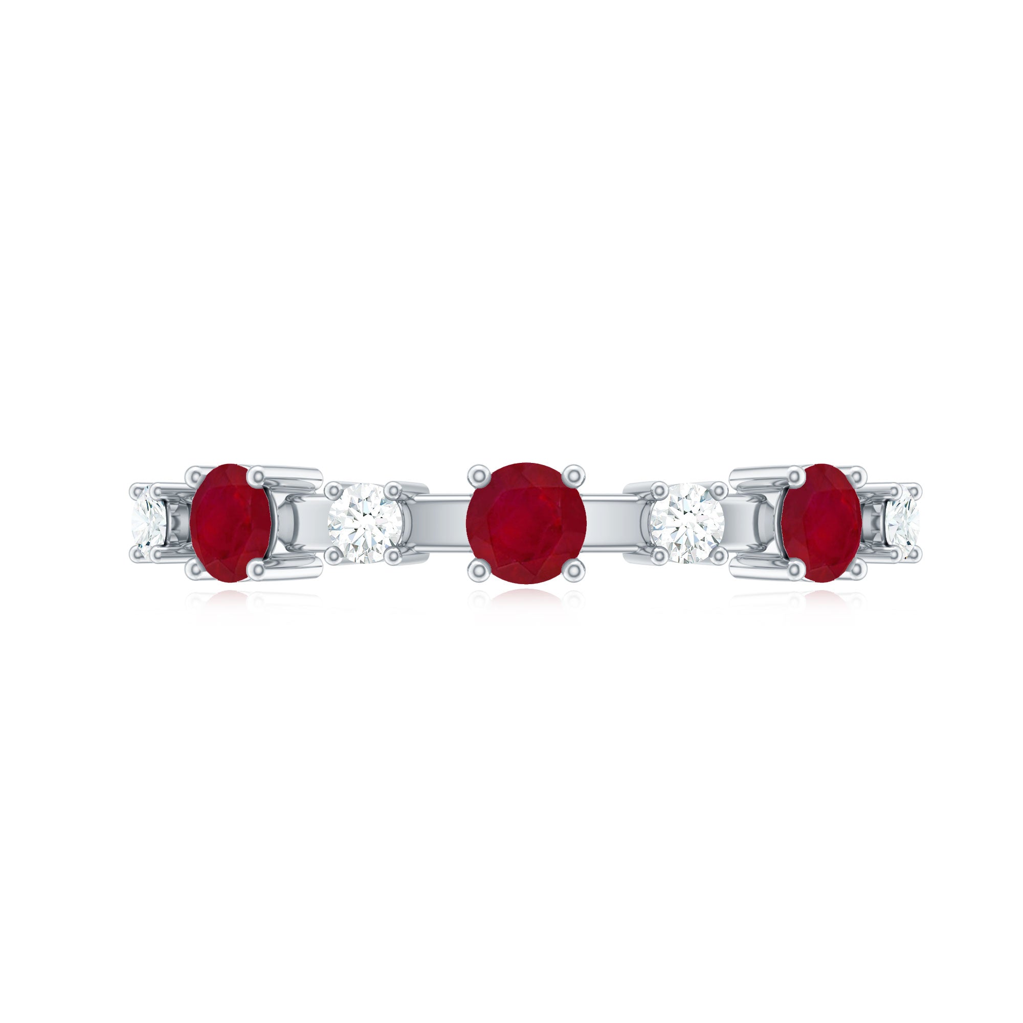 Rosec Jewels-Natural Ruby Half Eternity Anniversary Ring with Diamond