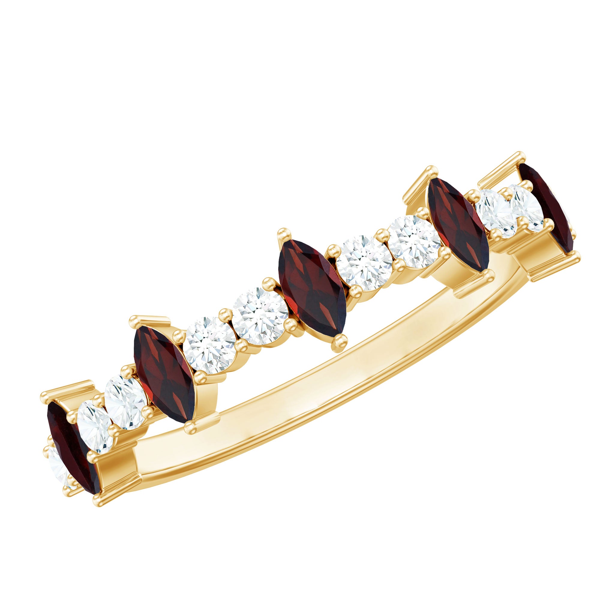 Natural Marquise Garnet Half Eternity Ring with Diamond AAA - Rosec Jewels