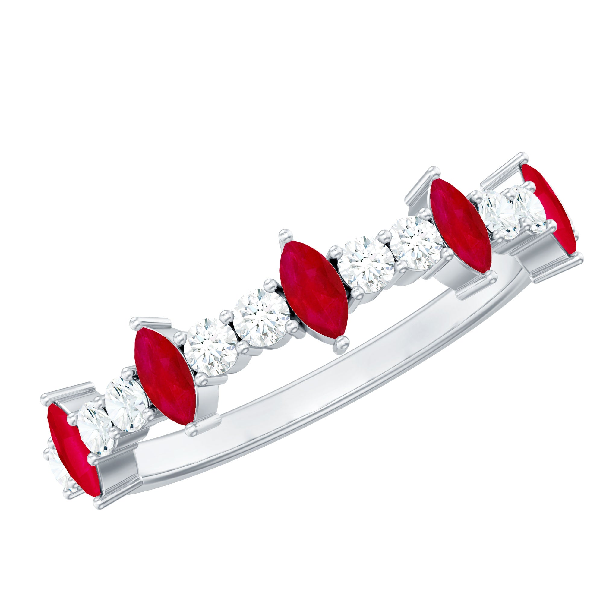 Rosec Jewels-Natural Marquise Ruby Diamond Half Eternity Ring