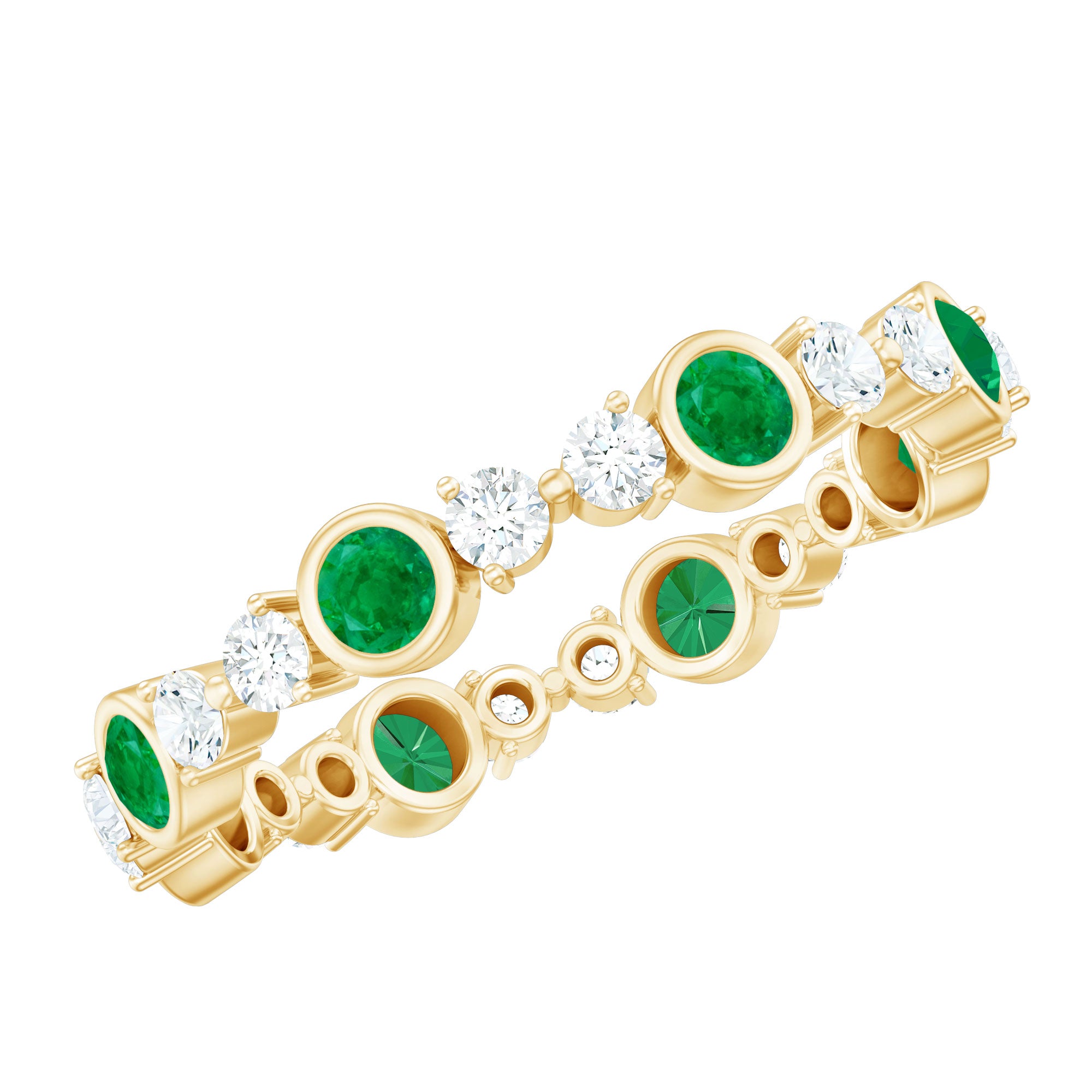 Natural Emerald Diamond Eternity Ring with Certificate AAA - Rosec Jewels