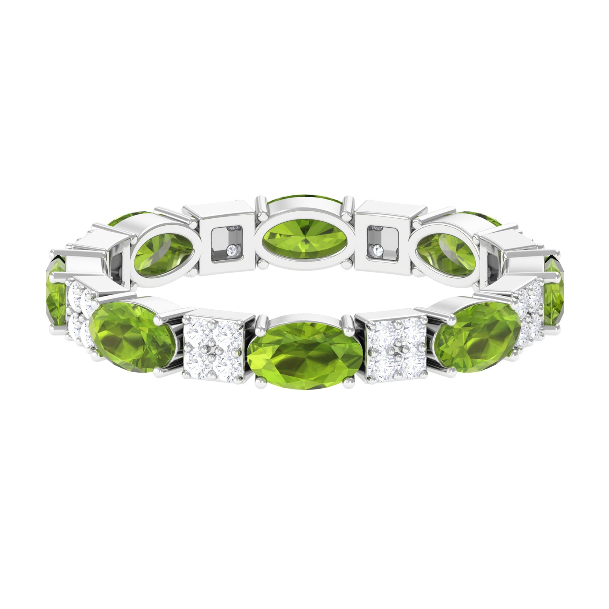Oval Cut Peridot and Diamond Eternity Ring AAA - Rosec Jewels