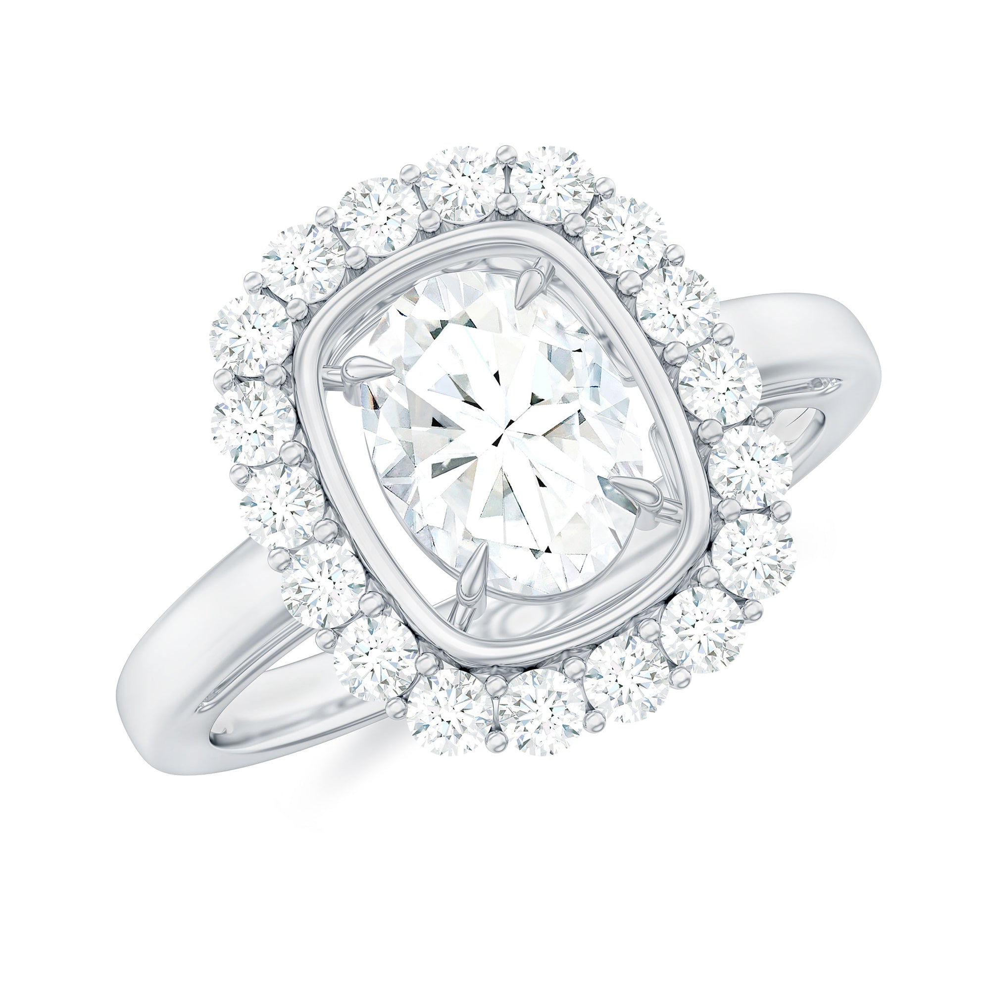 Oval Cubic Zirconia Halo Statement Engagement Ring AAAA - Rosec Jewels