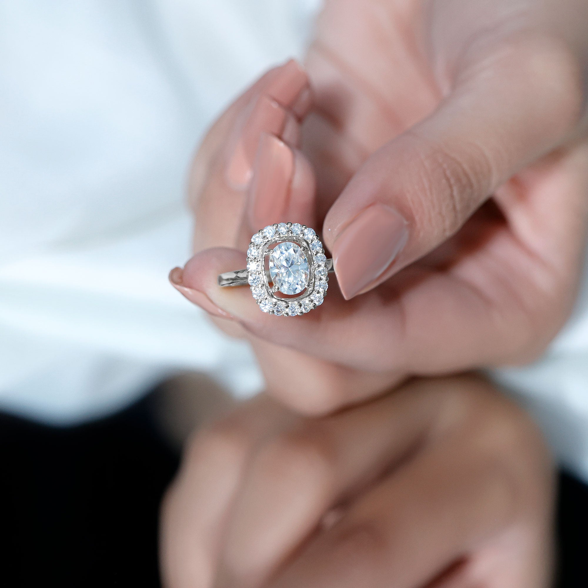 Oval Cubic Zirconia Halo Statement Engagement Ring AAAA - Rosec Jewels