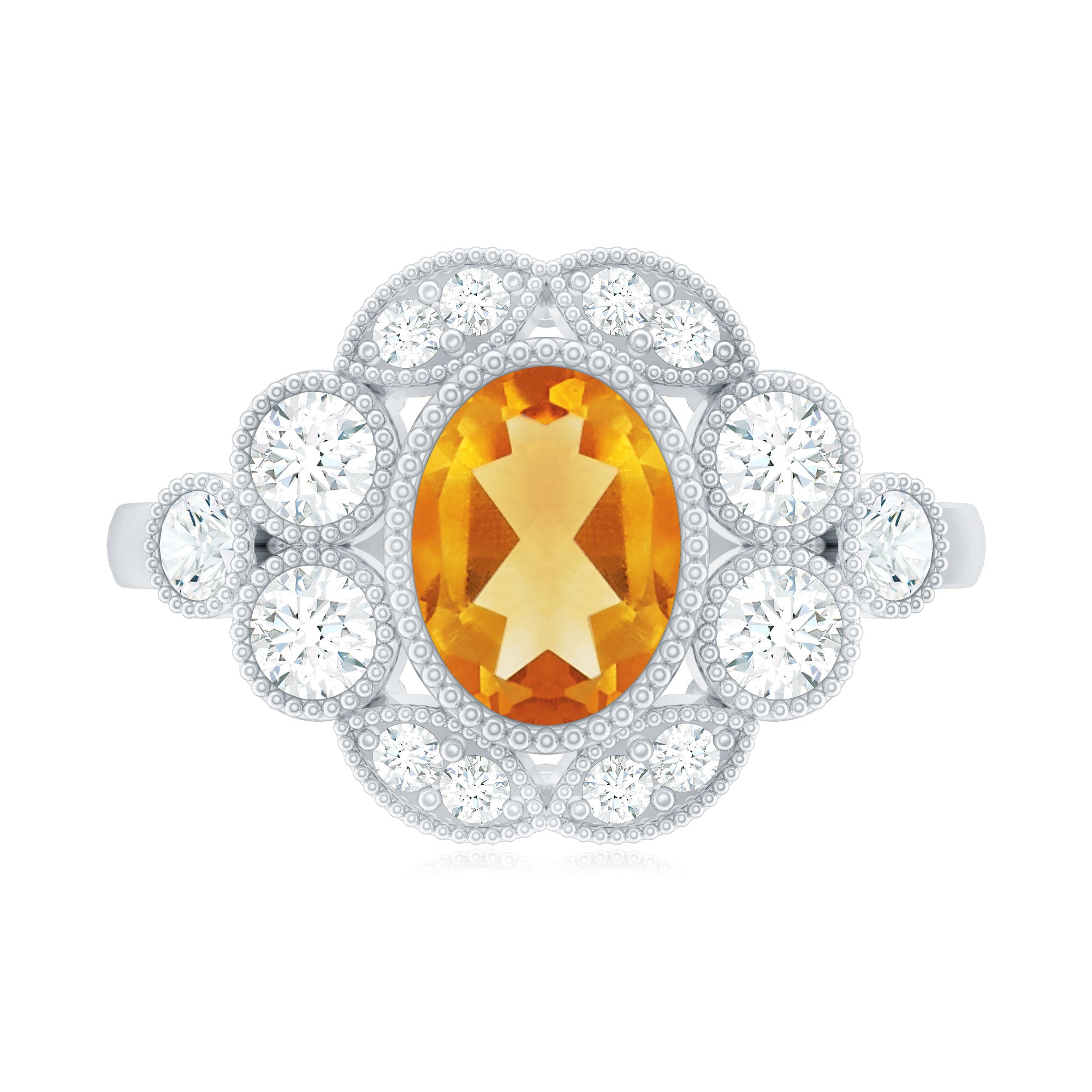 Vintage Looking Citrine Huge Engagement Ring with Moissanite AAA - Rosec Jewels