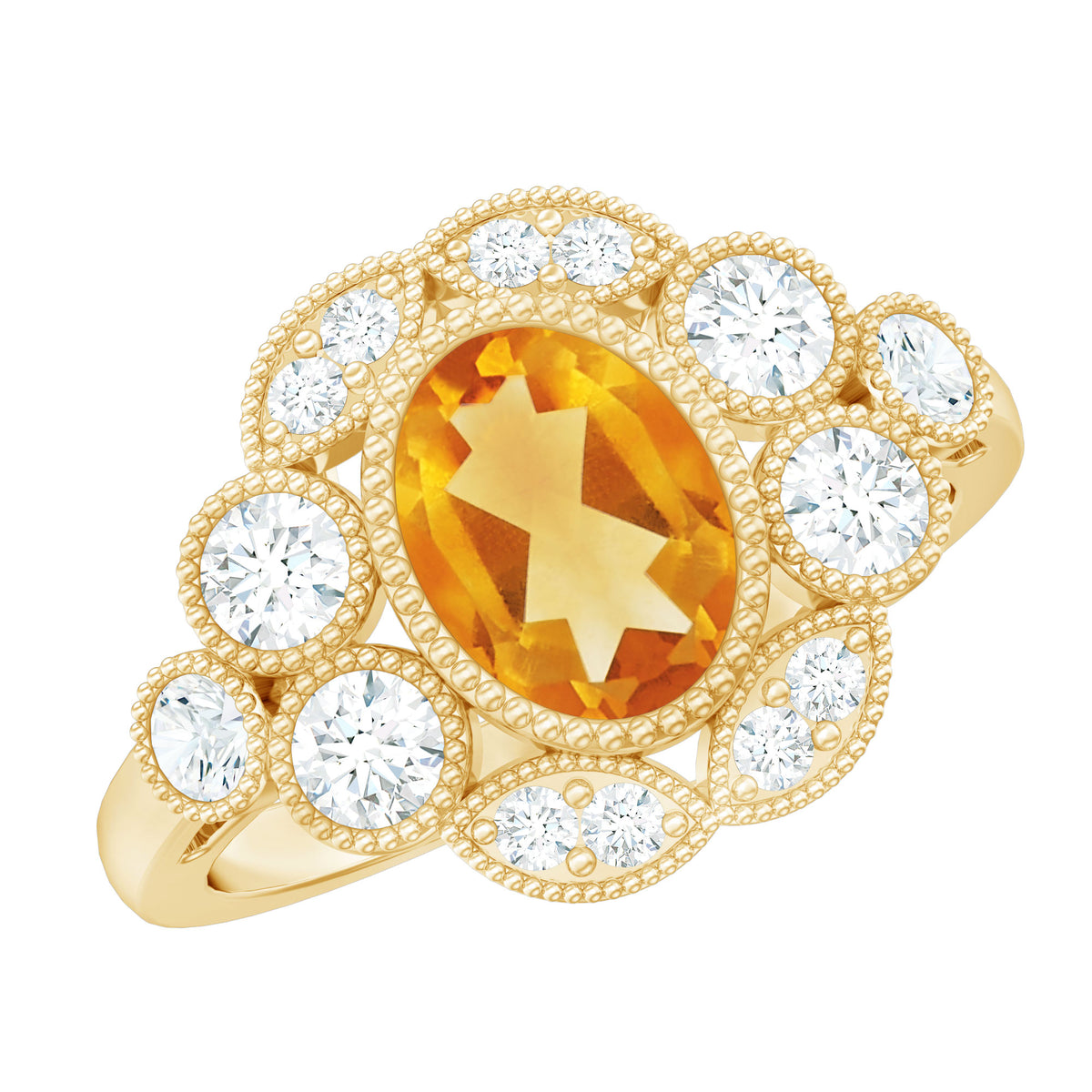 Vintage Looking Citrine Huge Engagement Ring with Moissanite AAA - Rosec Jewels