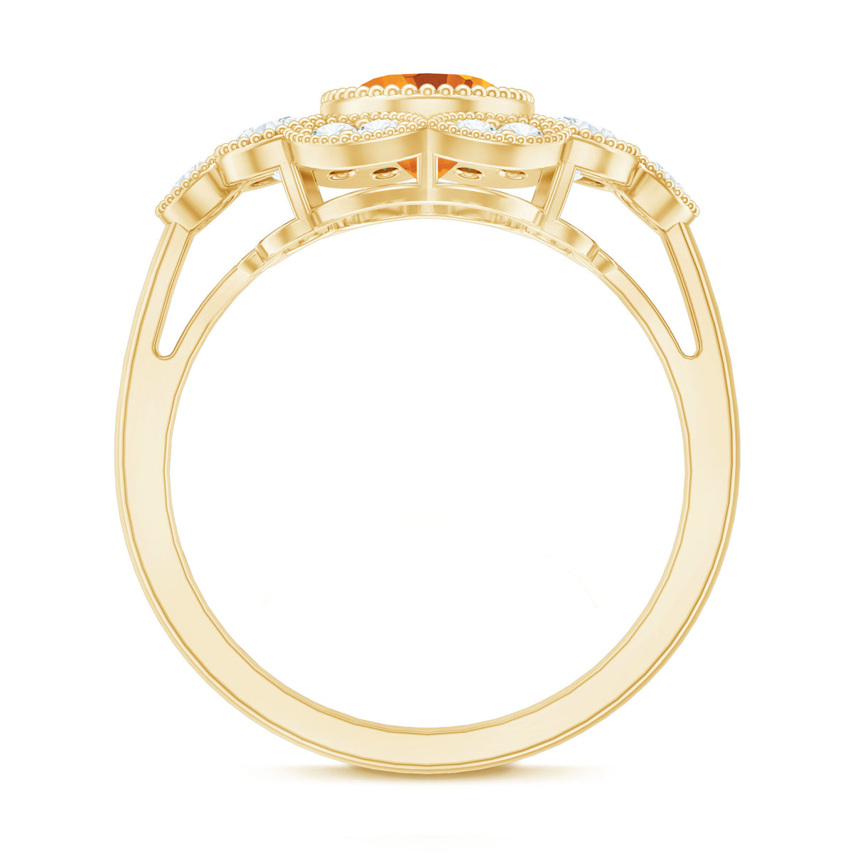 Vintage Looking Citrine Huge Engagement Ring with Moissanite AAA - Rosec Jewels