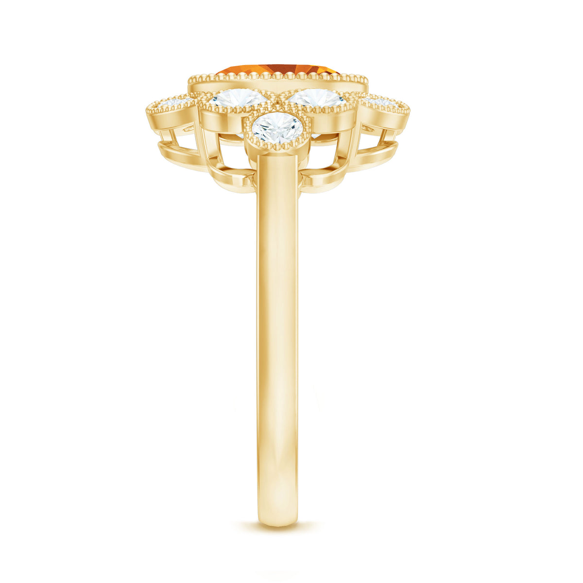 Vintage Looking Citrine Huge Engagement Ring with Moissanite AAA - Rosec Jewels