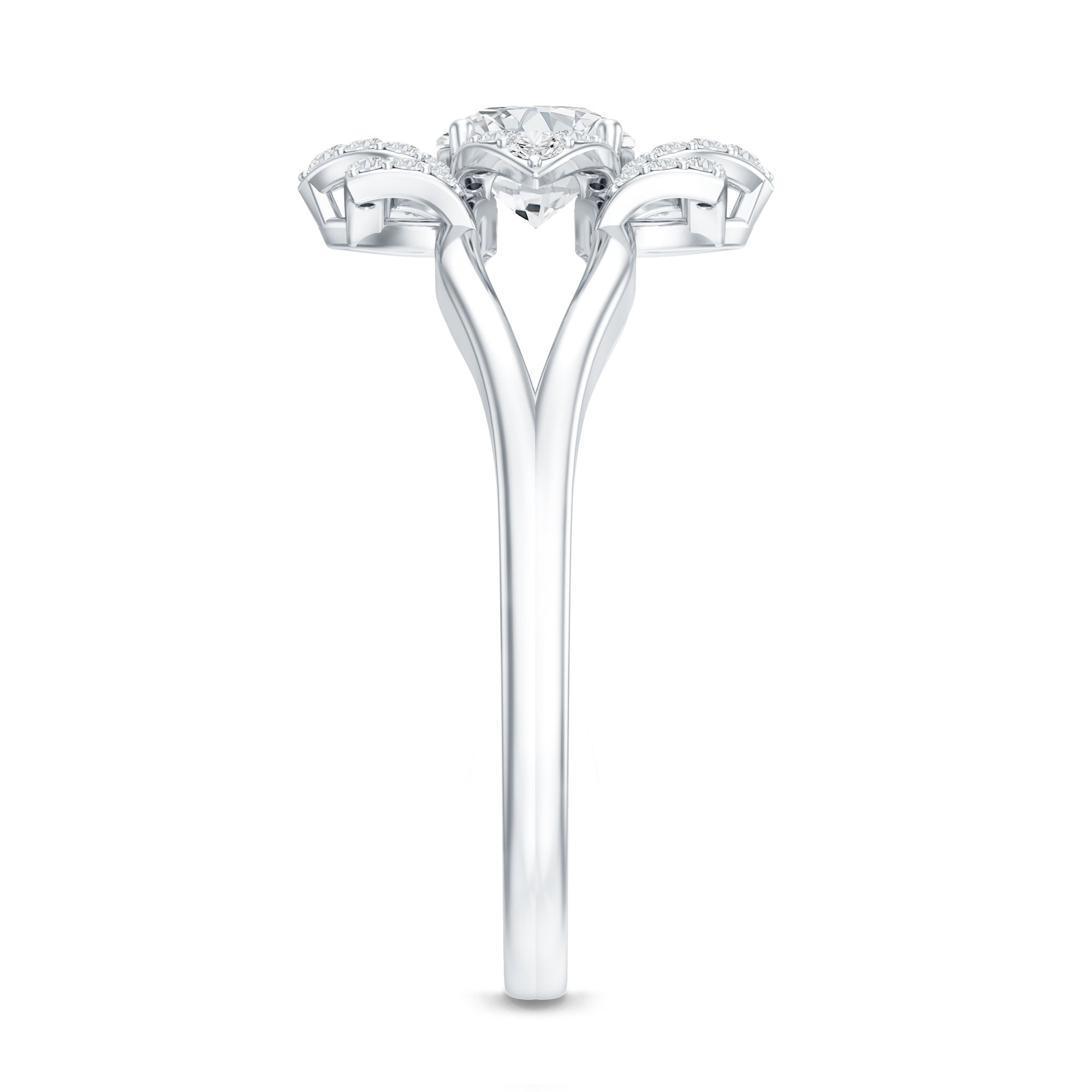 Certified Moissanite Floral Engagement Ring with Split Shank D-VS1 - Rosec Jewels