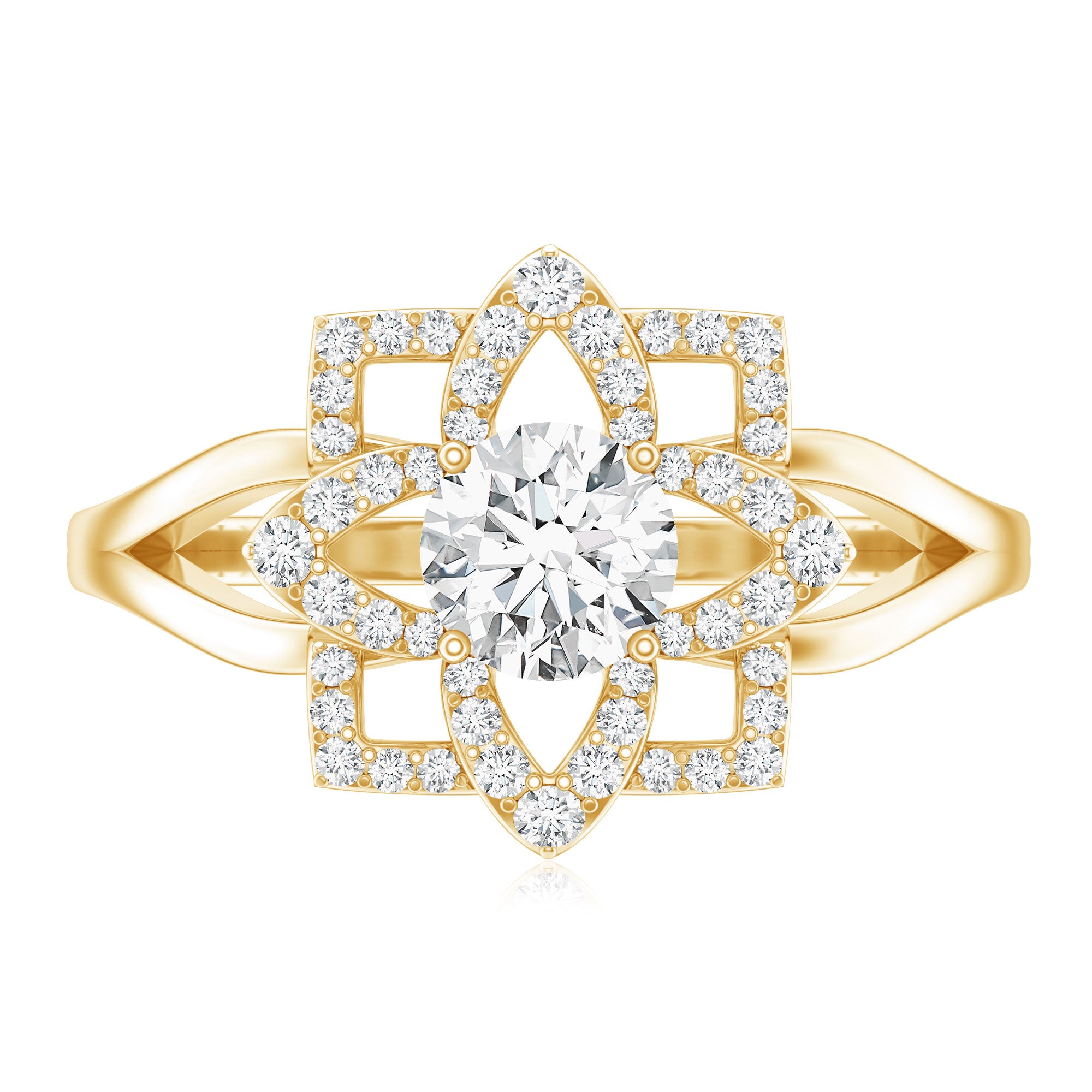 Certified Moissanite Floral Engagement Ring with Split Shank D-VS1 - Rosec Jewels