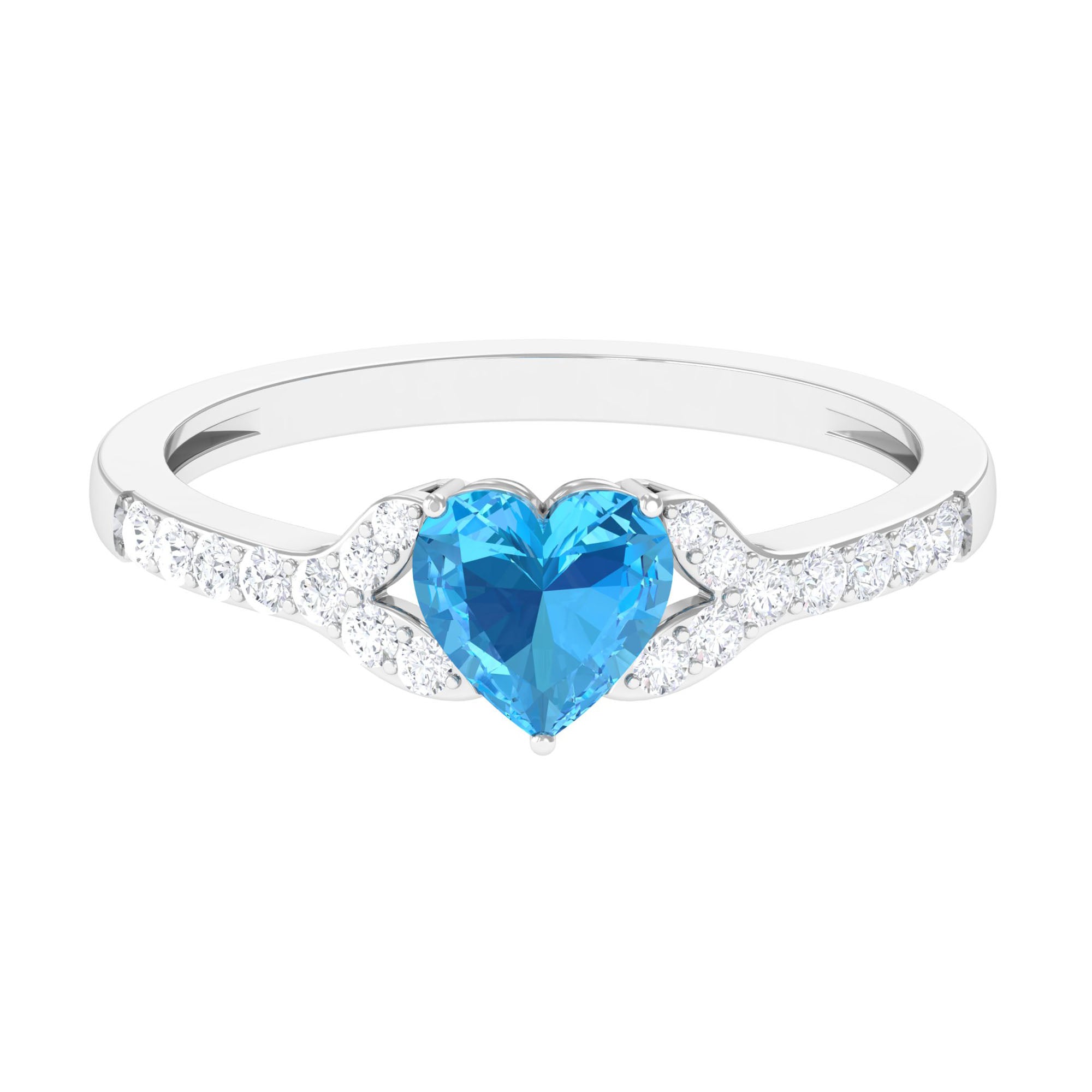 Heart Shape Swiss Blue Topaz Minimal Engagement Ring with Diamond