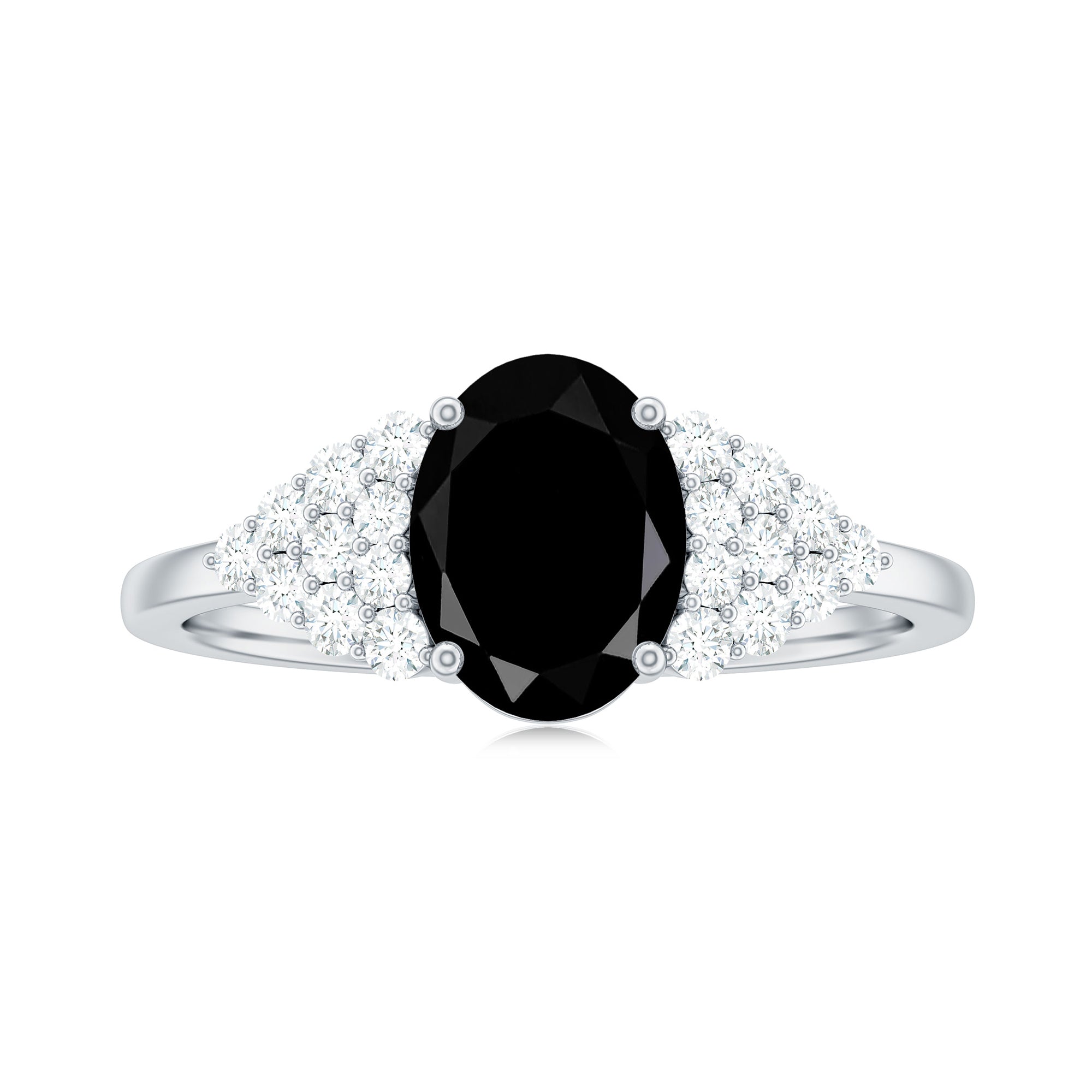 1.9 Carat Lab Grown Black Diamond Oval Engagement Ring with White Diamond AAAA ( Synthetic ) - Rosec Jewels