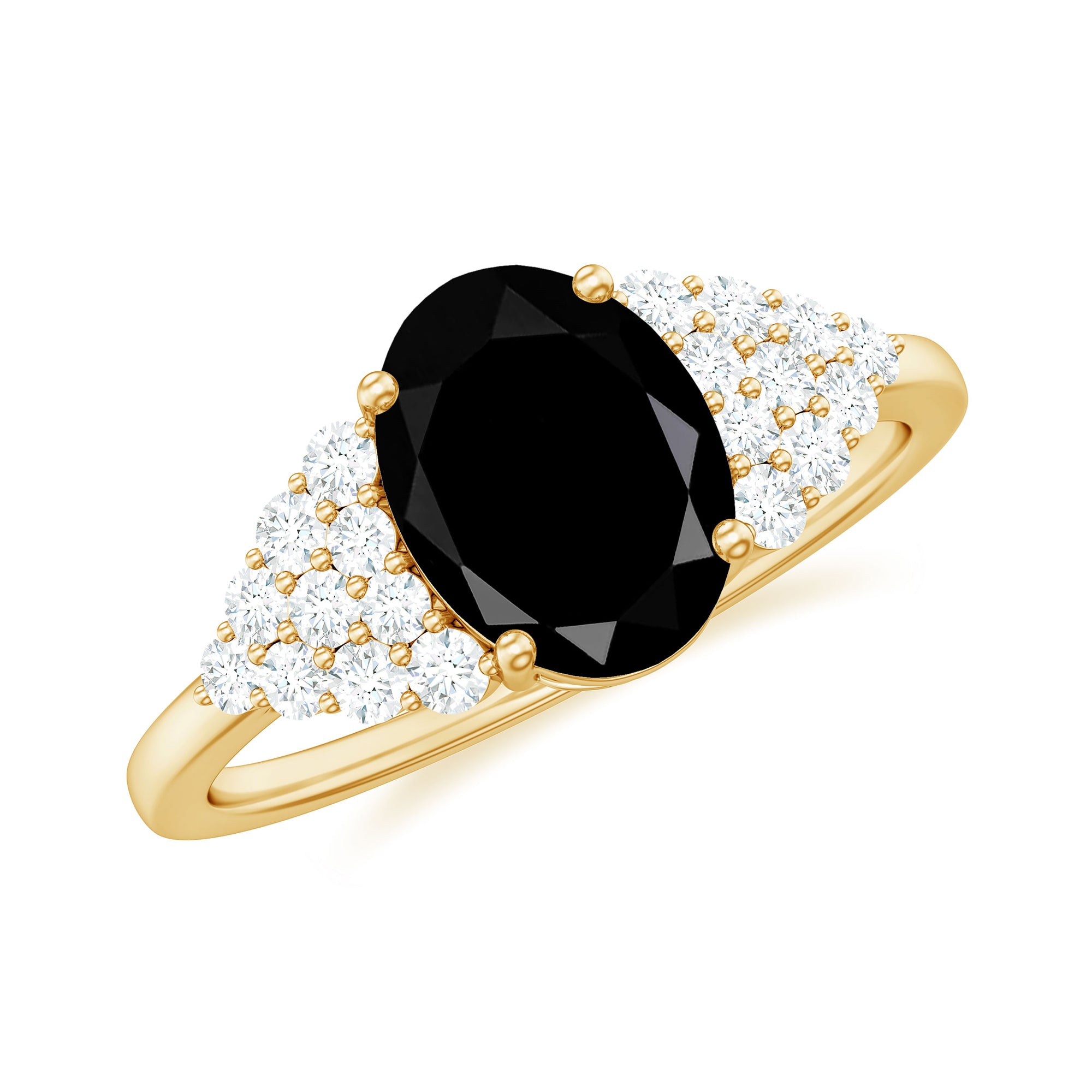 1.9 Carat Lab Grown Black Diamond Oval Engagement Ring with White Diamond AAAA ( Synthetic ) - Rosec Jewels