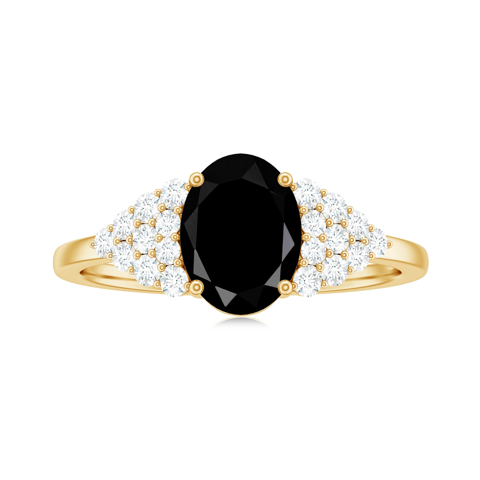1.9 Carat Lab Grown Black Diamond Oval Engagement Ring with White Diamond AAAA ( Synthetic ) - Rosec Jewels