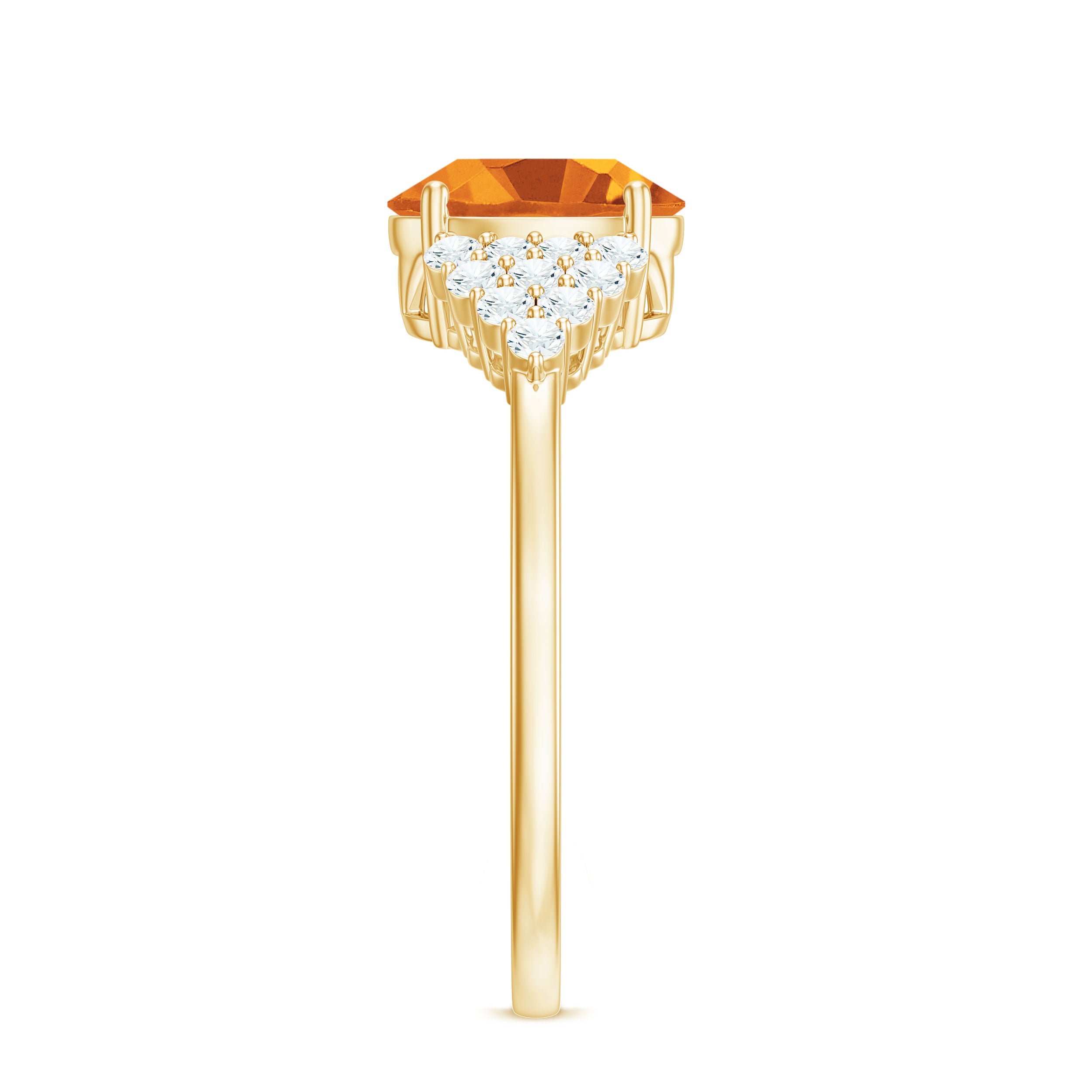 Natural Yellow Citrine Oval Engagement Ring with Diamond Side Stones AAA - Rosec Jewels