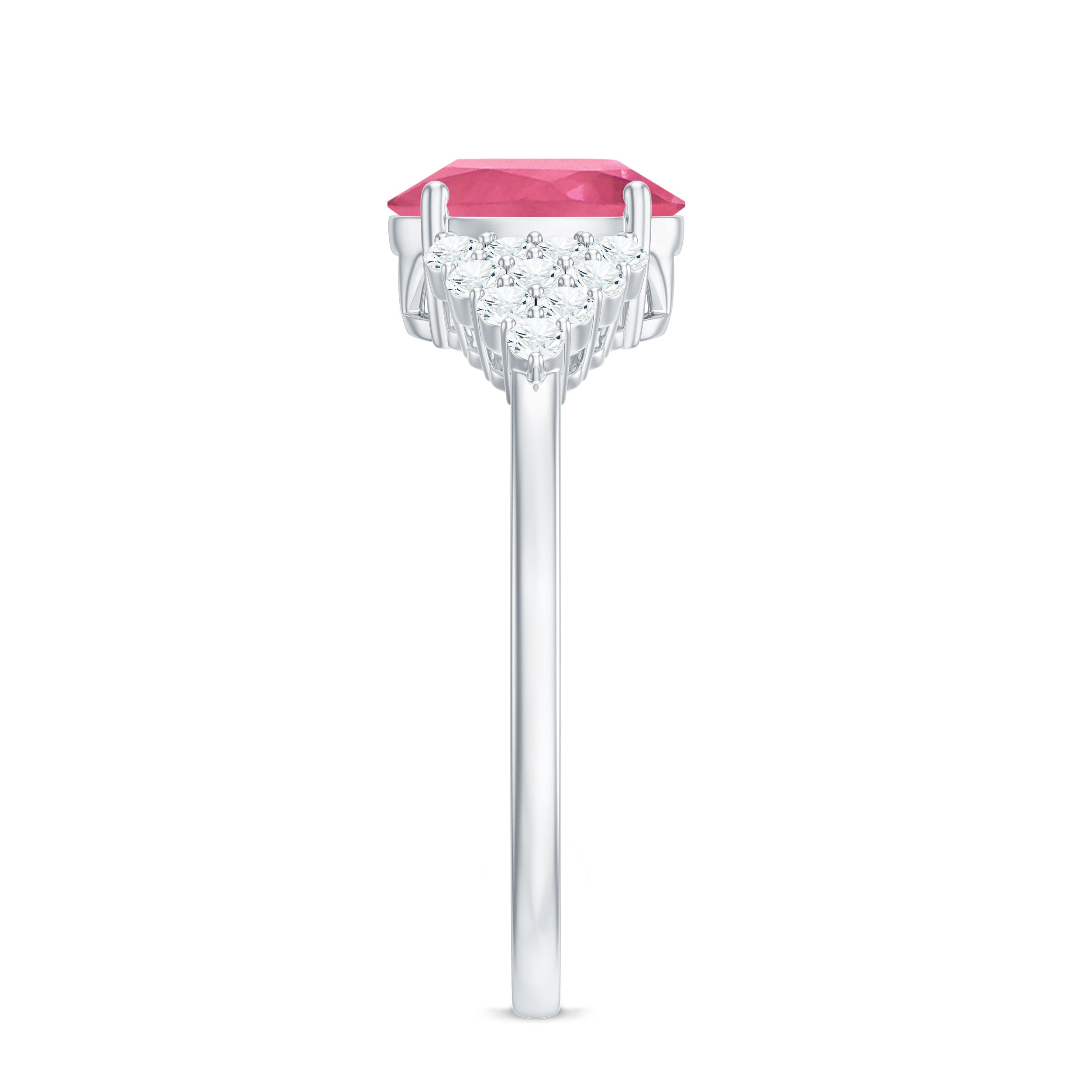 Classic Pink Tourmaline Solitaire Ring with Diamond AAA - Rosec Jewels