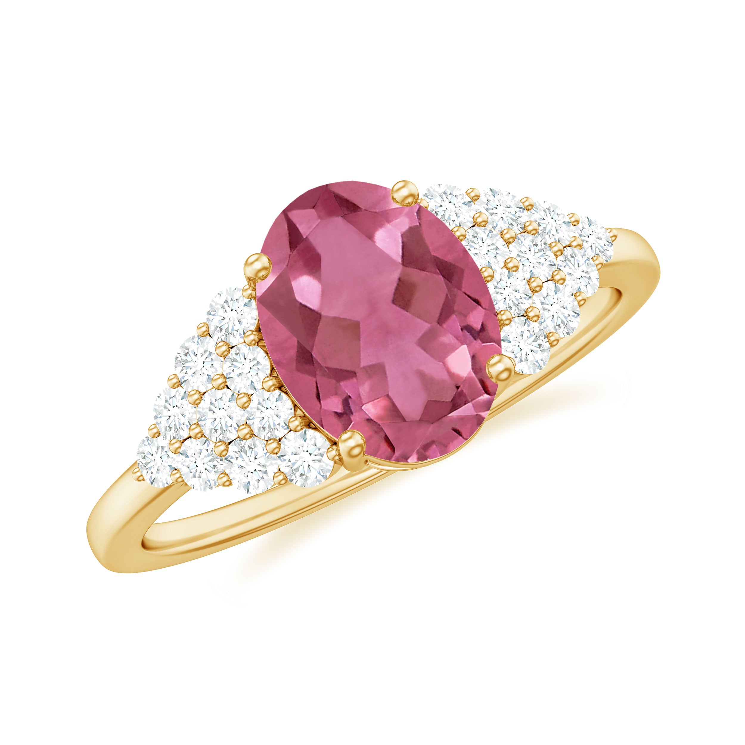 Classic Pink Tourmaline Solitaire Ring with Diamond AAA - Rosec Jewels