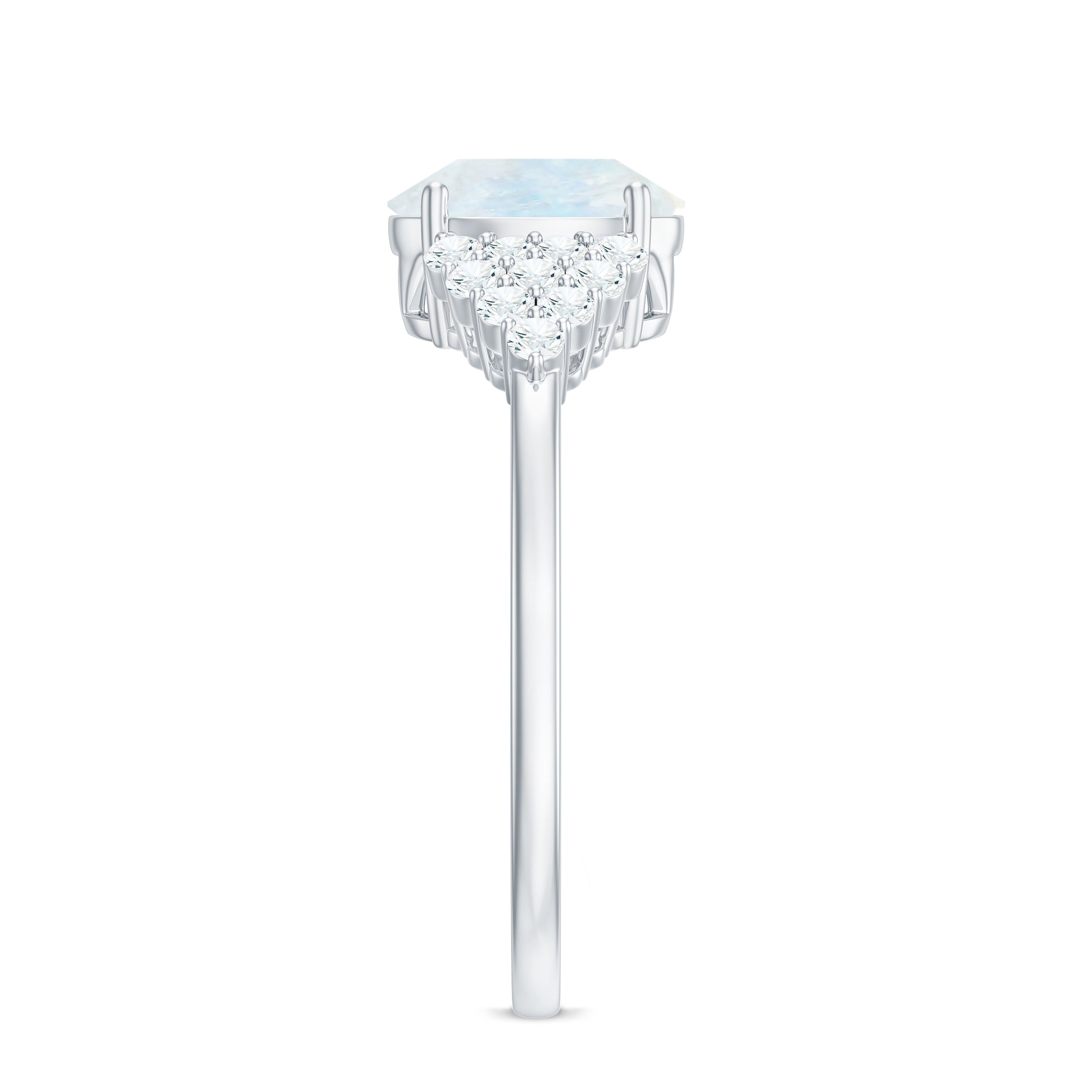 1 CT Oval Cut Moonstone Solitaire Ring with Diamond Accent AAA - Rosec Jewels