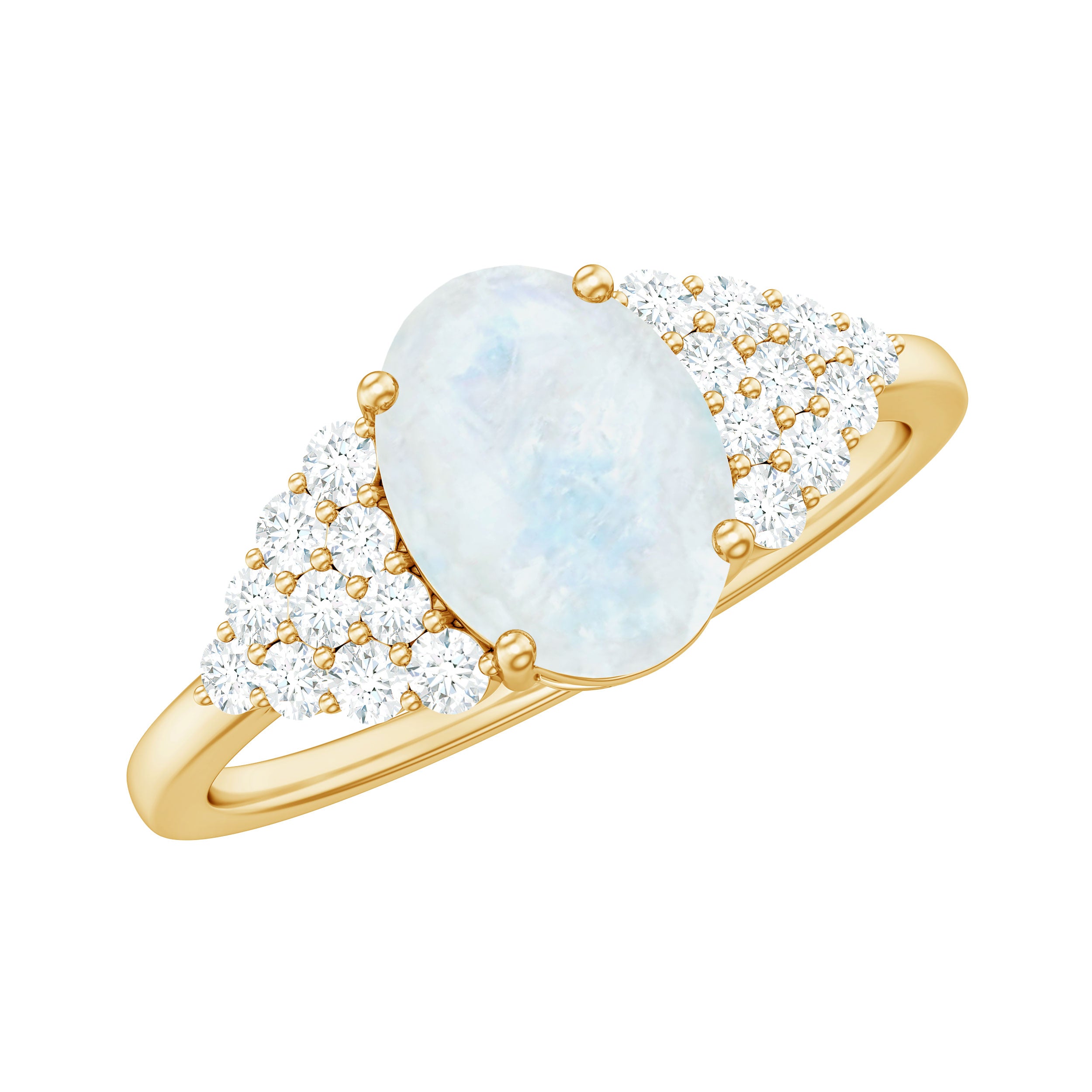1 CT Oval Cut Moonstone Solitaire Ring with Diamond Accent AAA - Rosec Jewels