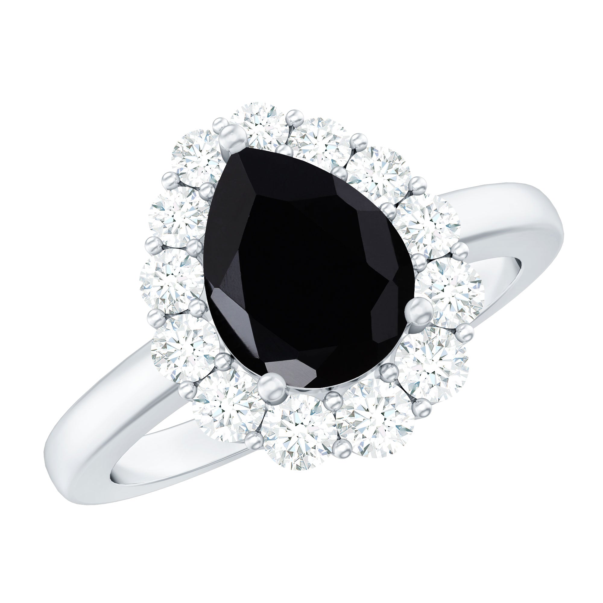 Certified Genuine 1.7 Carat Black Spinel Teardrop Engagement Ring with Diamond Halo AAA - Rosec Jewels