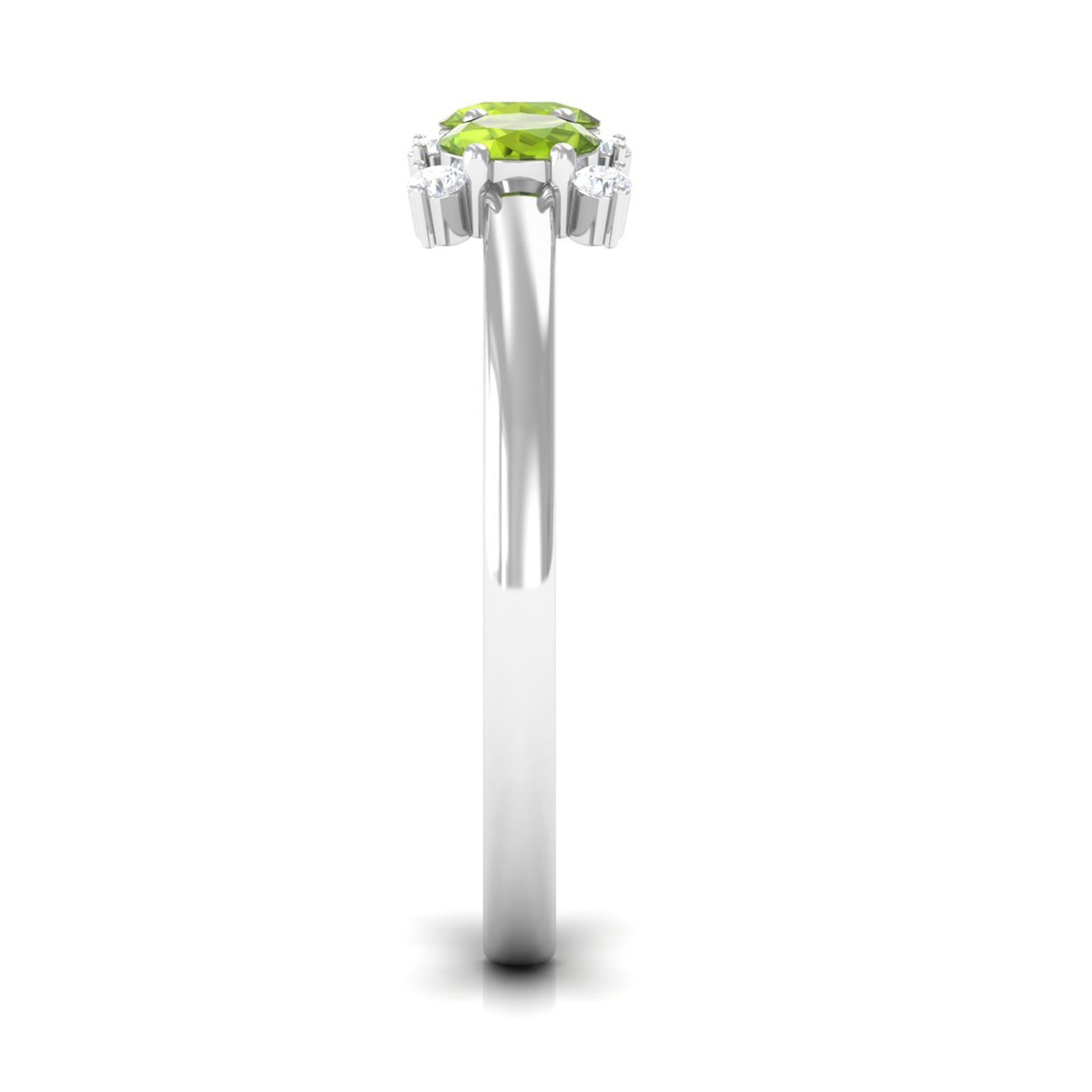 3/4 CT Oval Cut Peridot Three Stone Ring with Diamond Stones AAA - Rosec Jewels