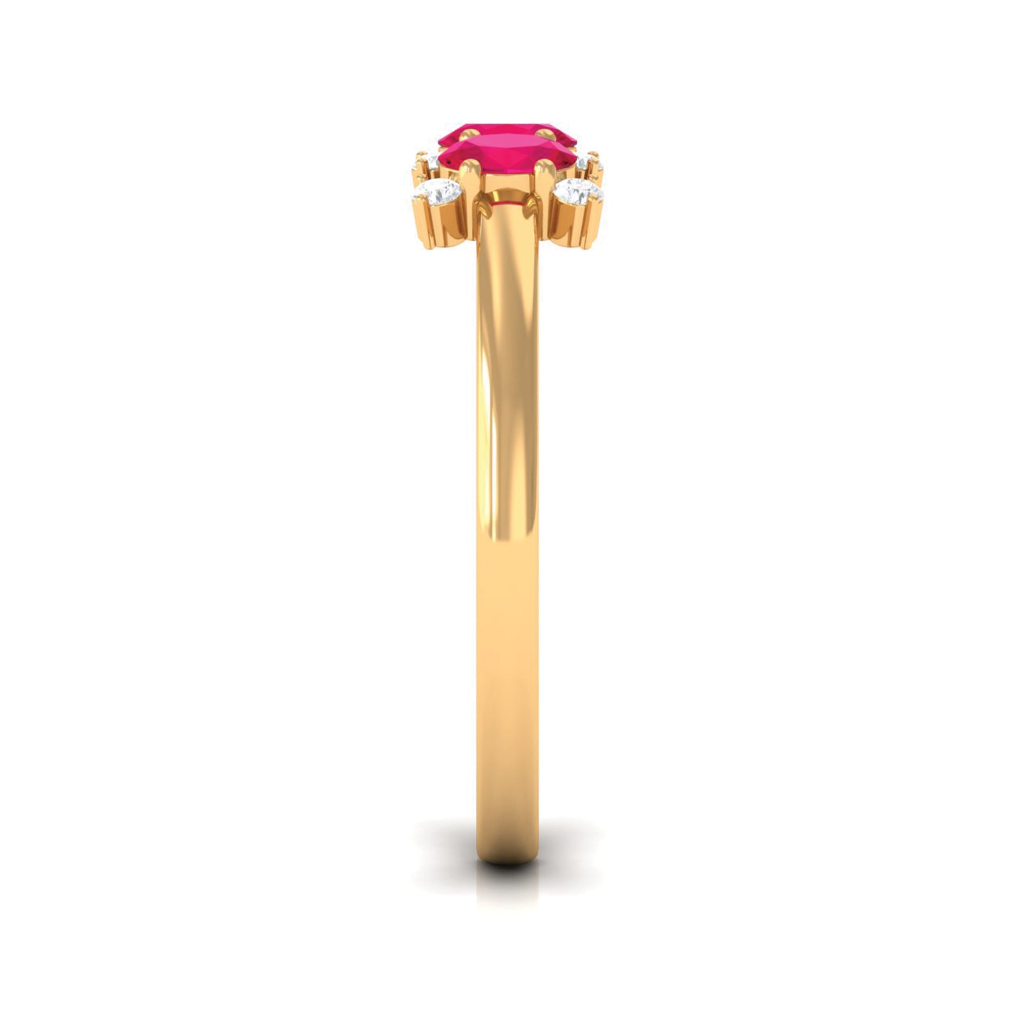 Oval Ruby Three Stone Promise Ring with Diamond AAA - Rosec Jewels