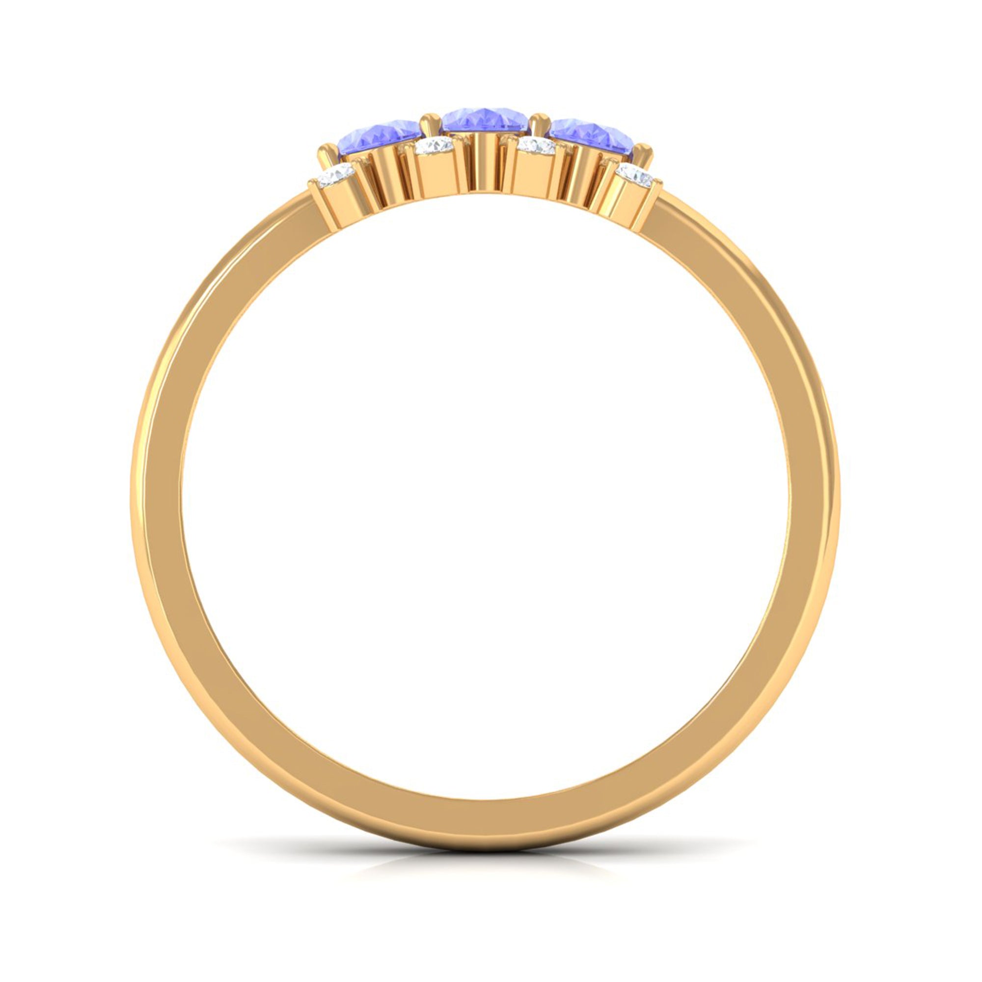 Rosec Jewels-Oval Cut Tanzanite Three Stone Ring with Diamond