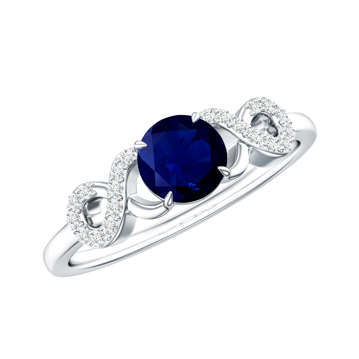 Real 0.9 Carat Blue Sapphire Infinity Promise Ring with Diamond AAA - Rosec Jewels