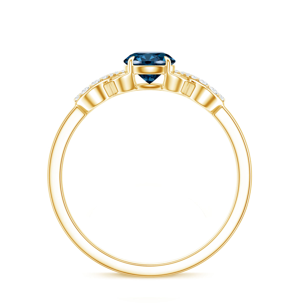 0.6 Carat Round London Blue Topaz Engagement Ring with Criss Cross Diamond AAA - Rosec Jewels