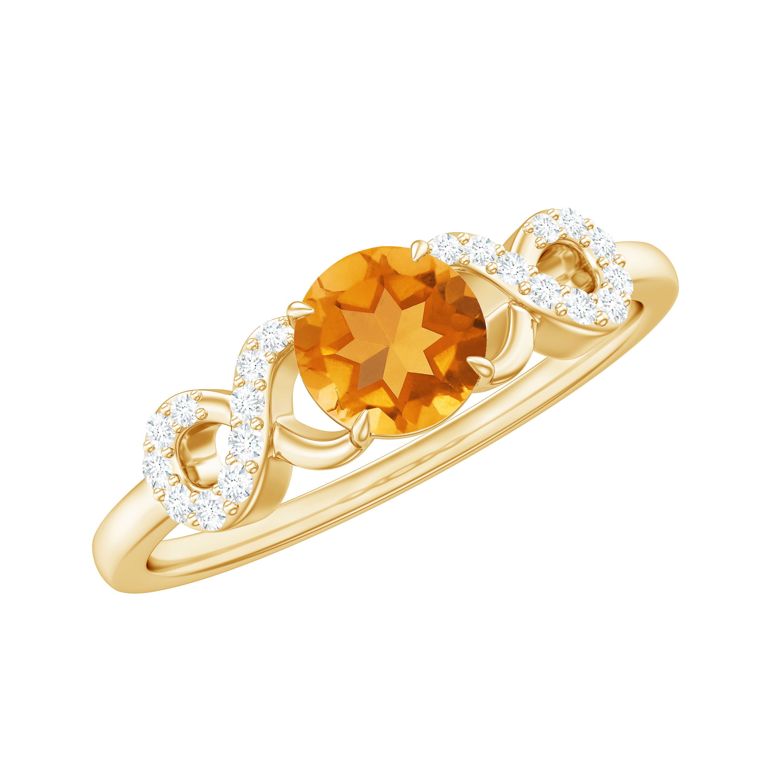 Certified Natural Citrine Infinity Promise Ring with Diamonds AAA - Rosec Jewels