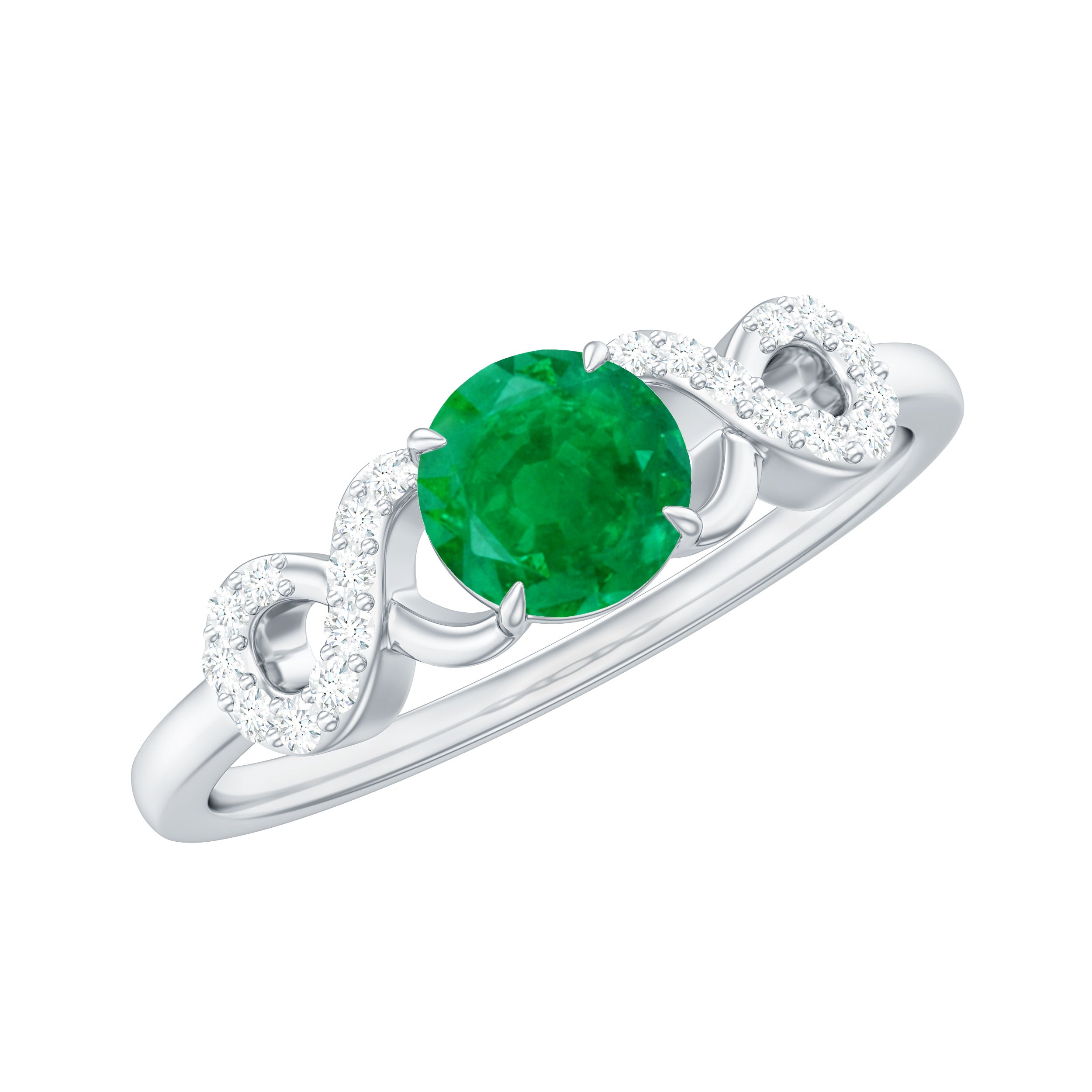 Rosec Jewels-Real Emerald Diamond Promise Engagement Ring with Criss Cross Shank