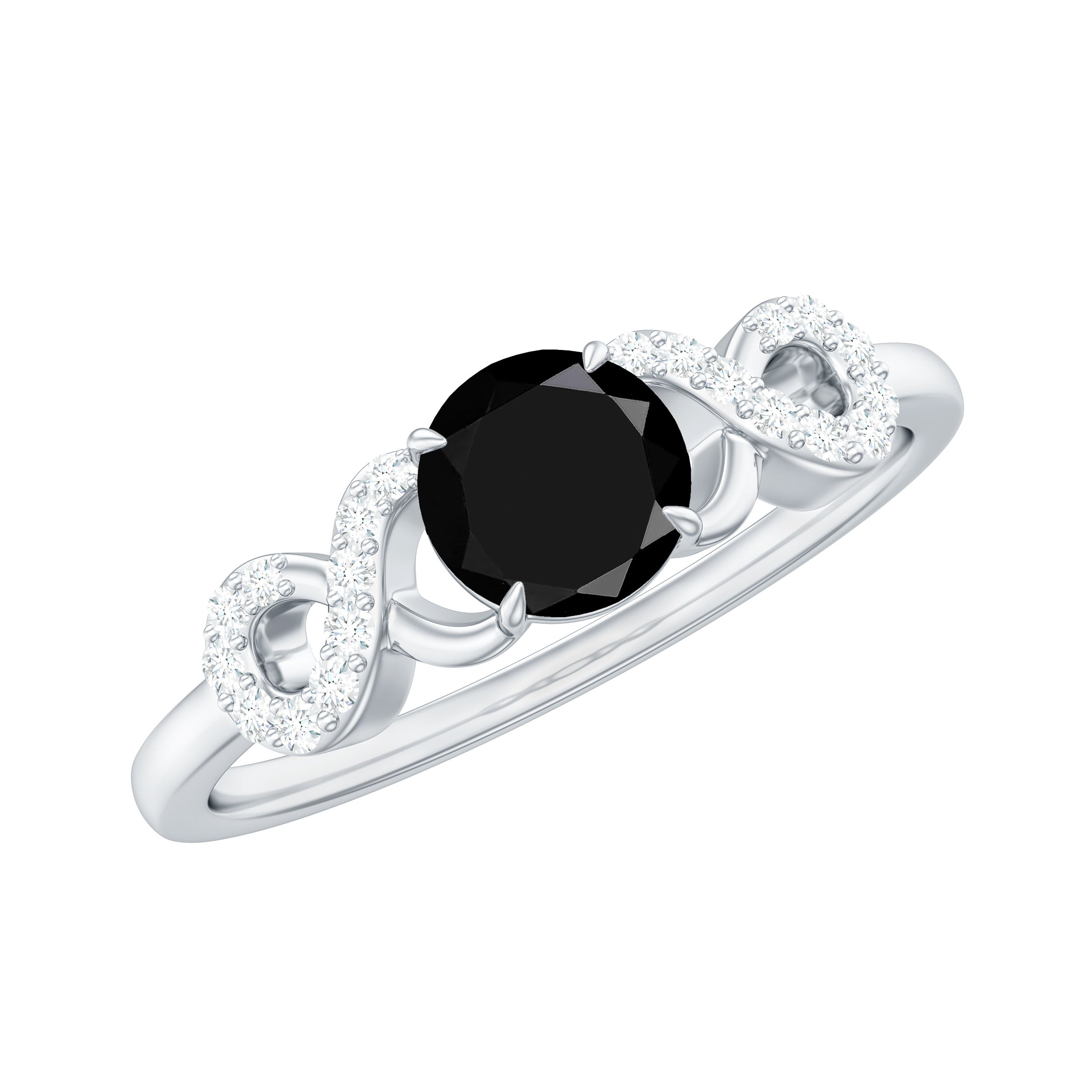 Certified 0.8 Carat Lab Grown Black and White Diamond Engagement Ring with Infinity Knot AAAA ( Synthetic ) - Rosec Jewels