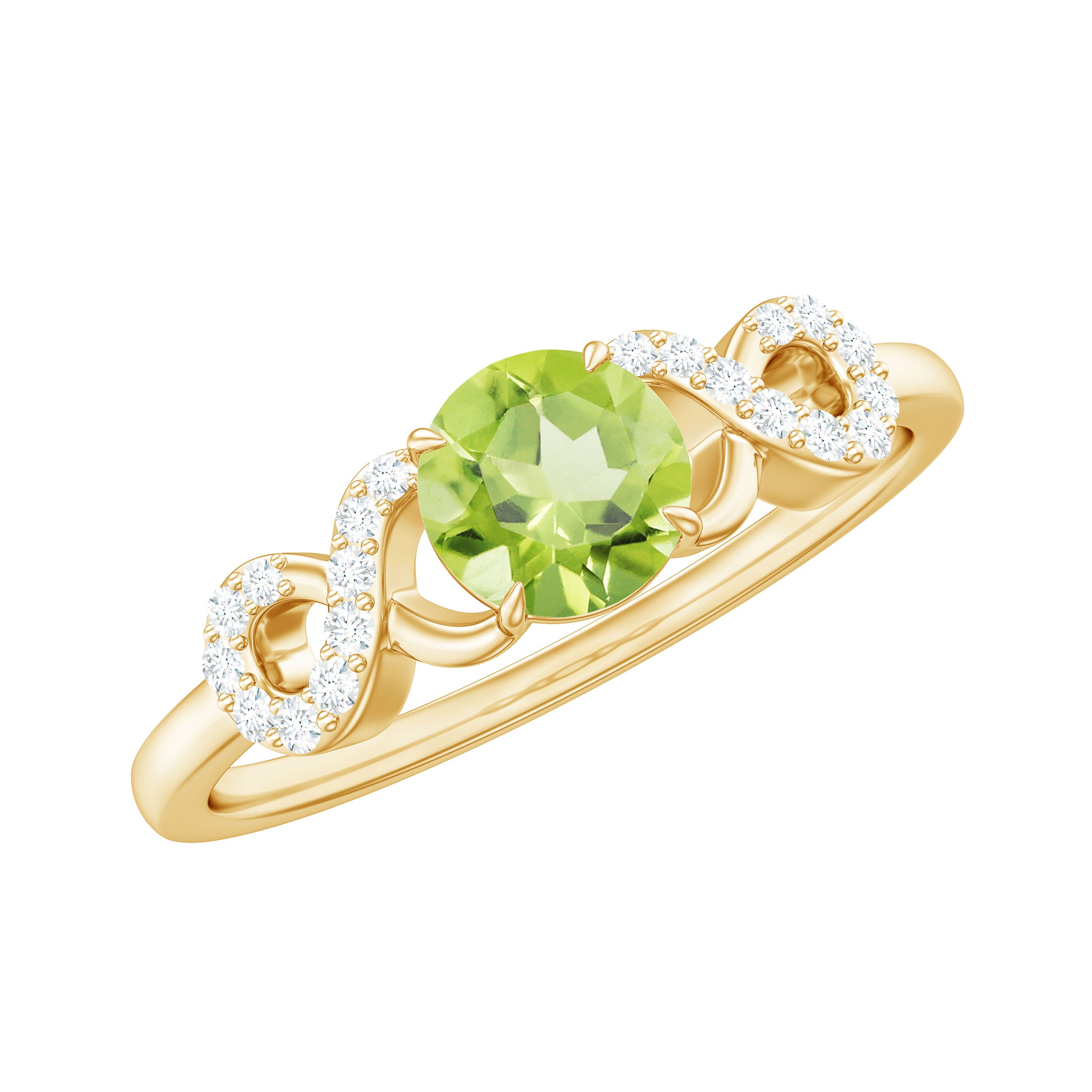 Half Carat Peridot Promise Ring with Diamond Infinity Knot AAA - Rosec Jewels