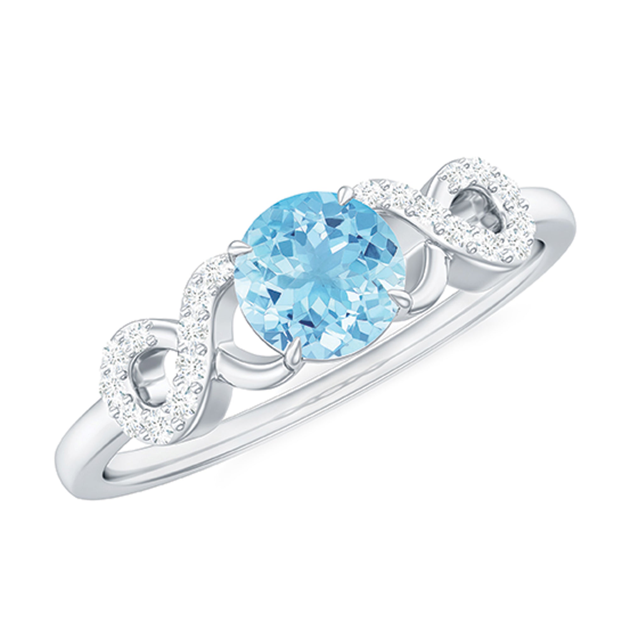 Round Shape Aquamarine and Diamond Infinity Engagement Ring