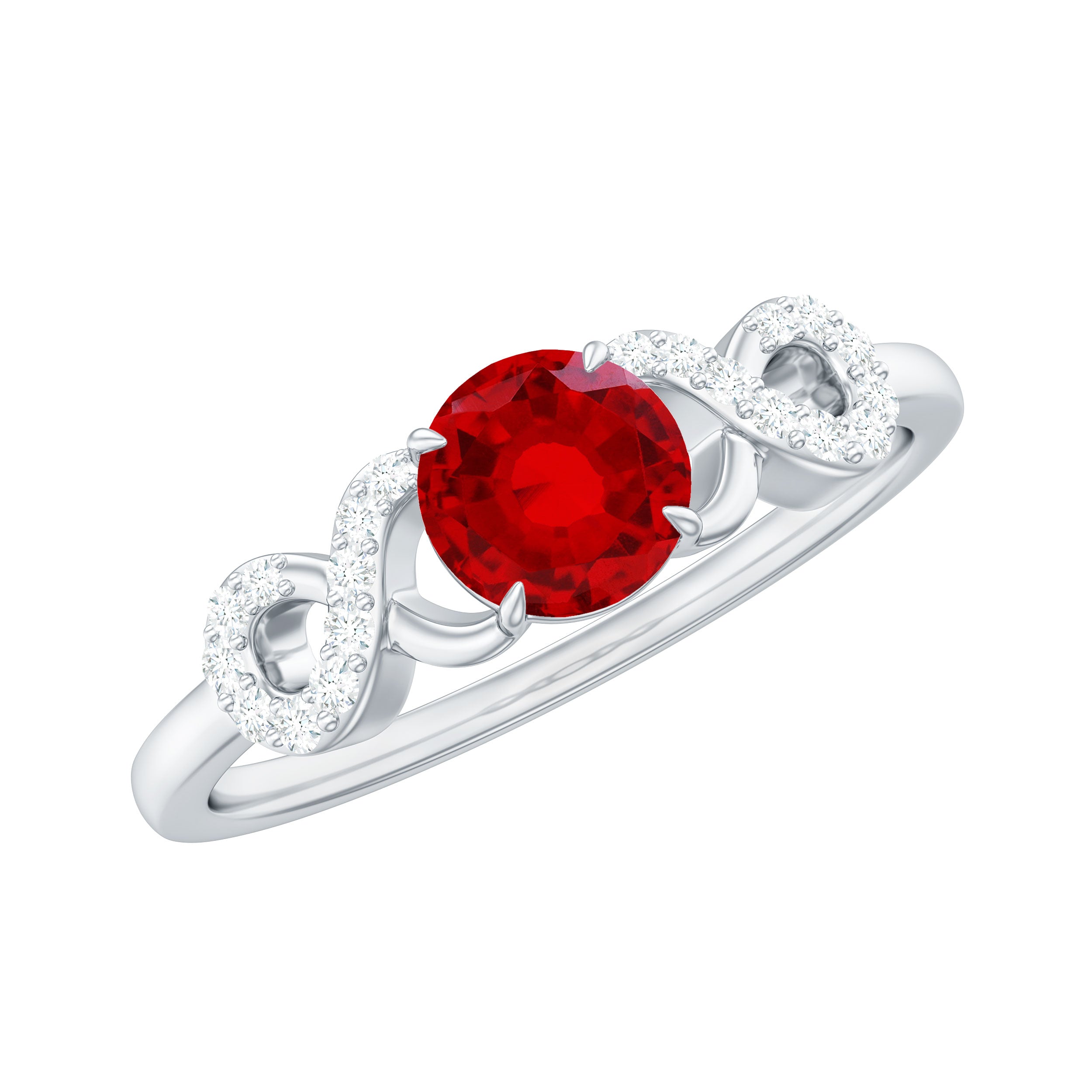 Certified 0.6 Carat Lab Grown Ruby Promise Ring with Diamond Infinity Knot AAAA - Rosec Jewels