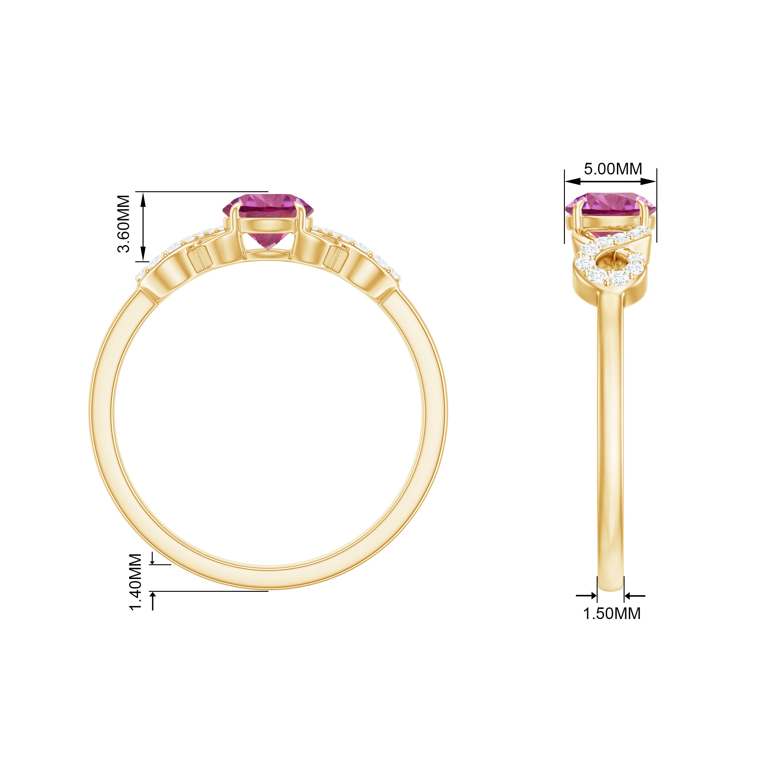 Rosec Jewels-Solitaire Pink Tourmaline Infinity Promise Ring with Diamond