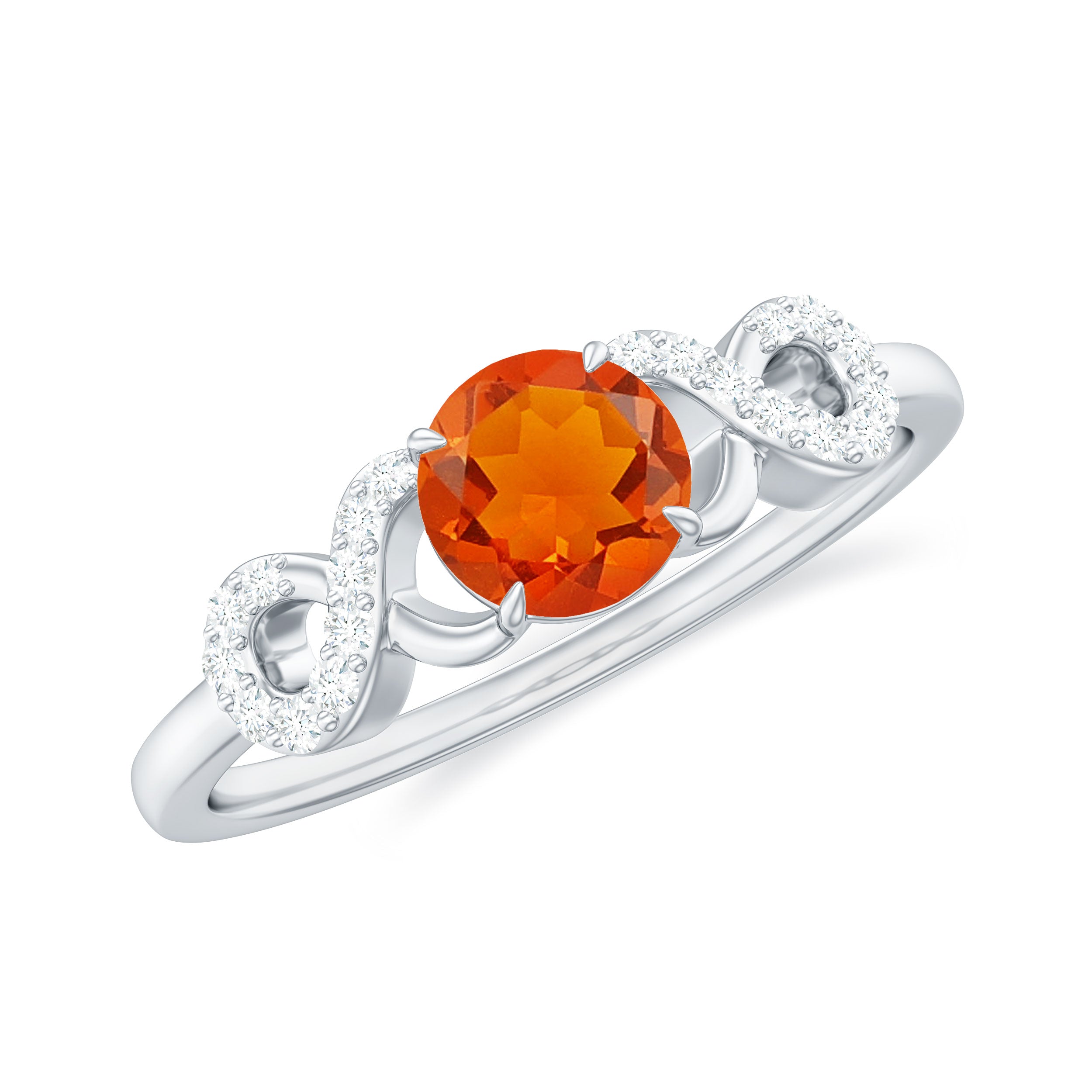 Rosec Jewels-Round Shape Solitaire Fire Opal Infinity Engagement Ring with Diamond
