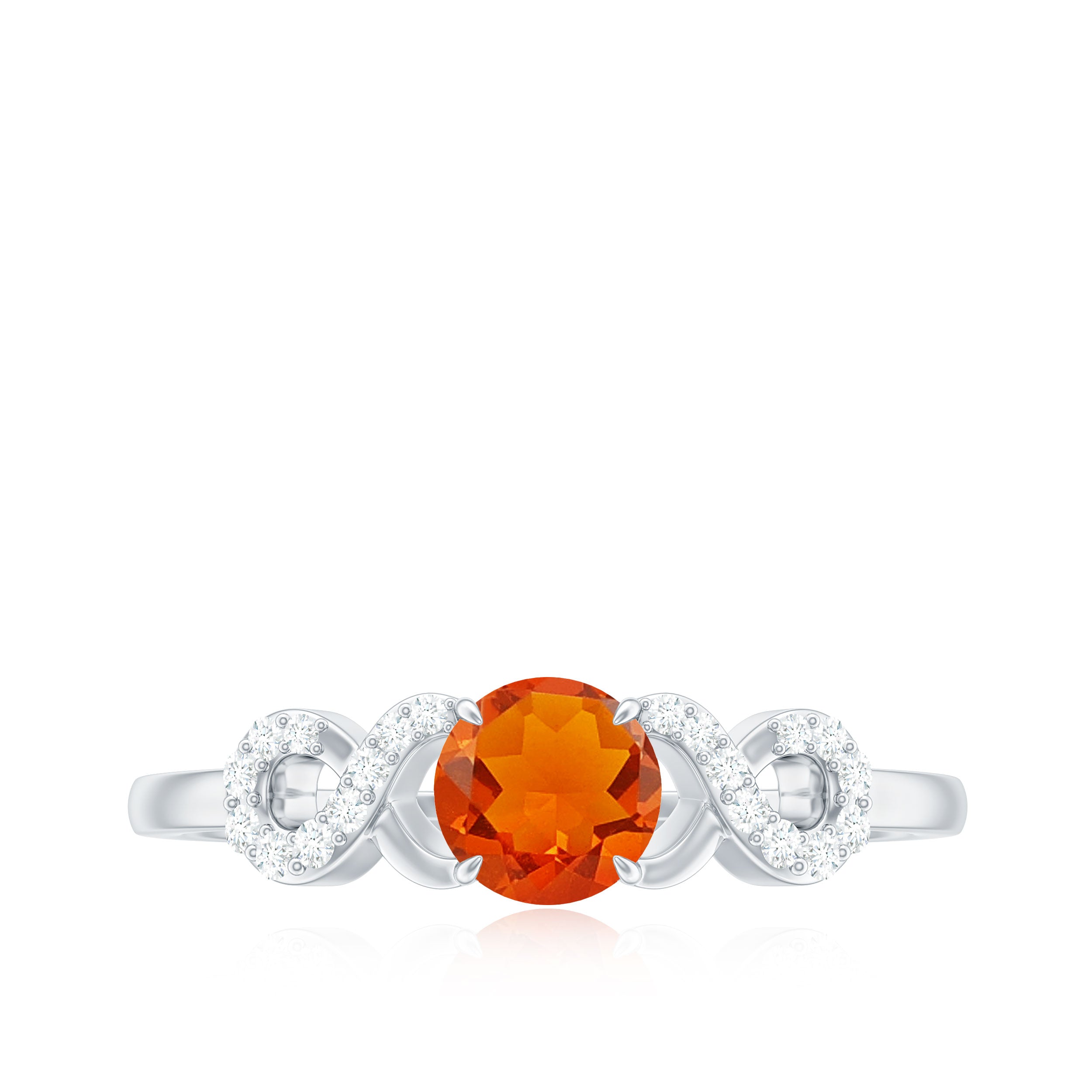Rosec Jewels-Round Shape Solitaire Fire Opal Infinity Engagement Ring with Diamond