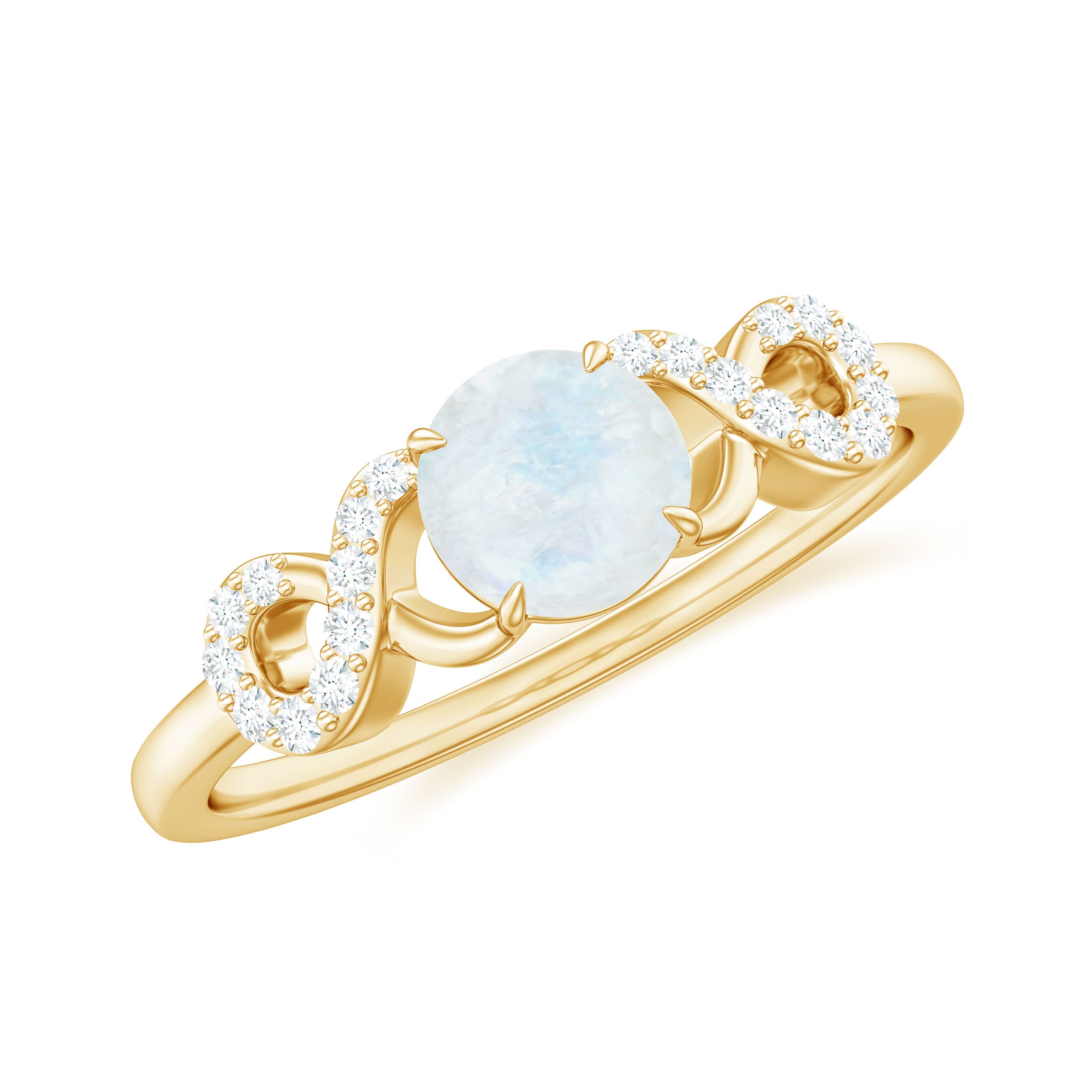 Rosec Jewels-3/4 CT Natural Moonstone Solitaire Ring with Criss Cross Diamond