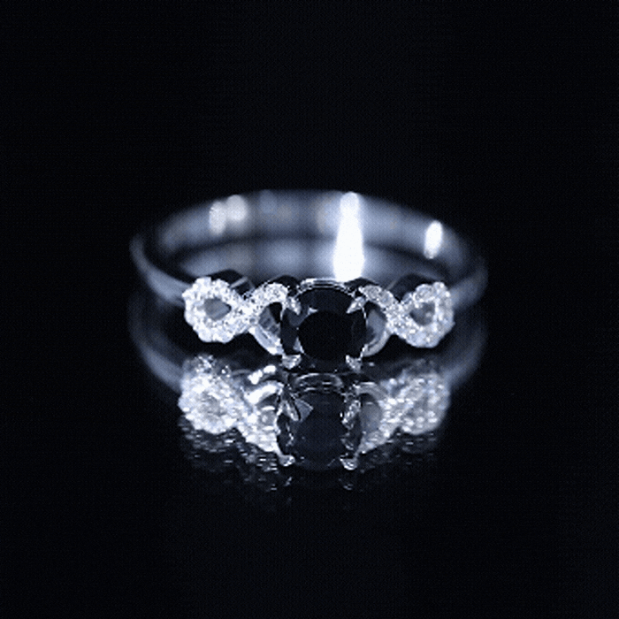 0.45 Carat Black Onyx and Diamond Criss Cross Engagement Ring AAA - Rosec Jewels