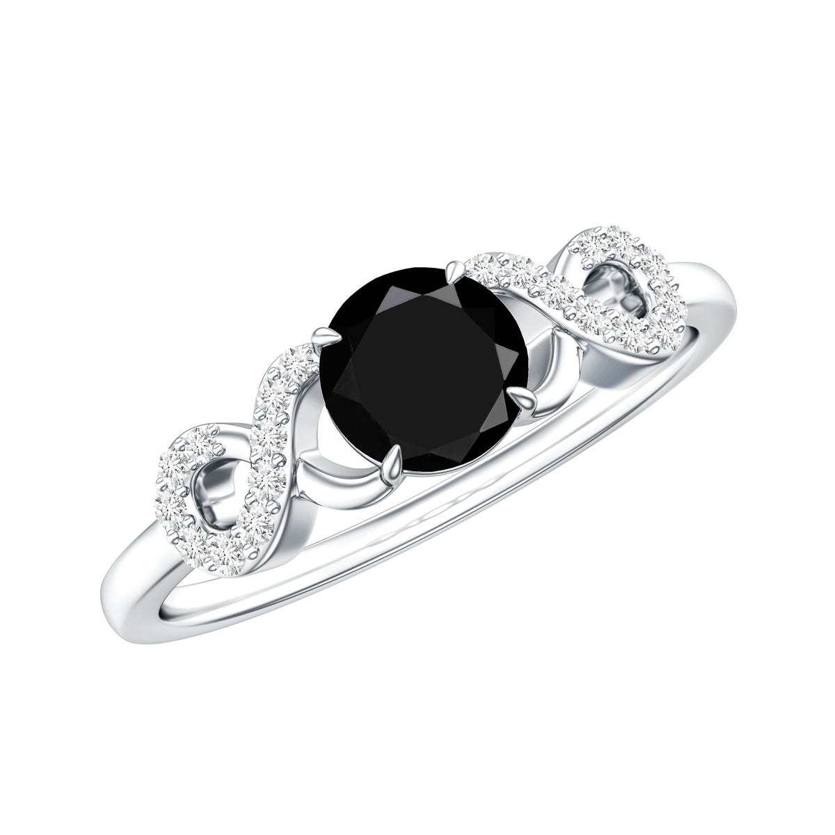 0.45 Carat Black Onyx and Diamond Criss Cross Engagement Ring AAA - Rosec Jewels