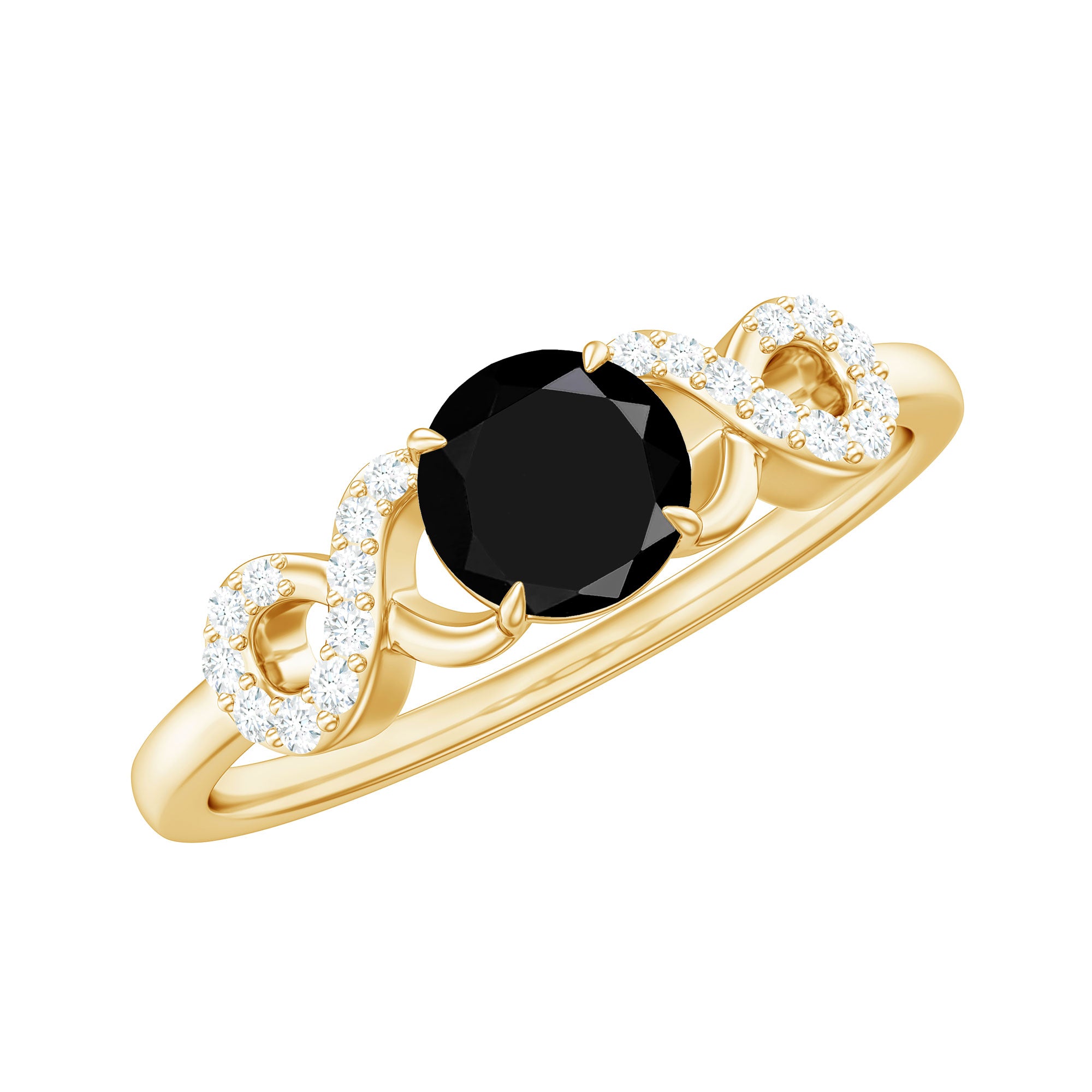 1/2 CT Black Onyx and Diamond Criss Cross Engagement Ring AAA - Rosec Jewels
