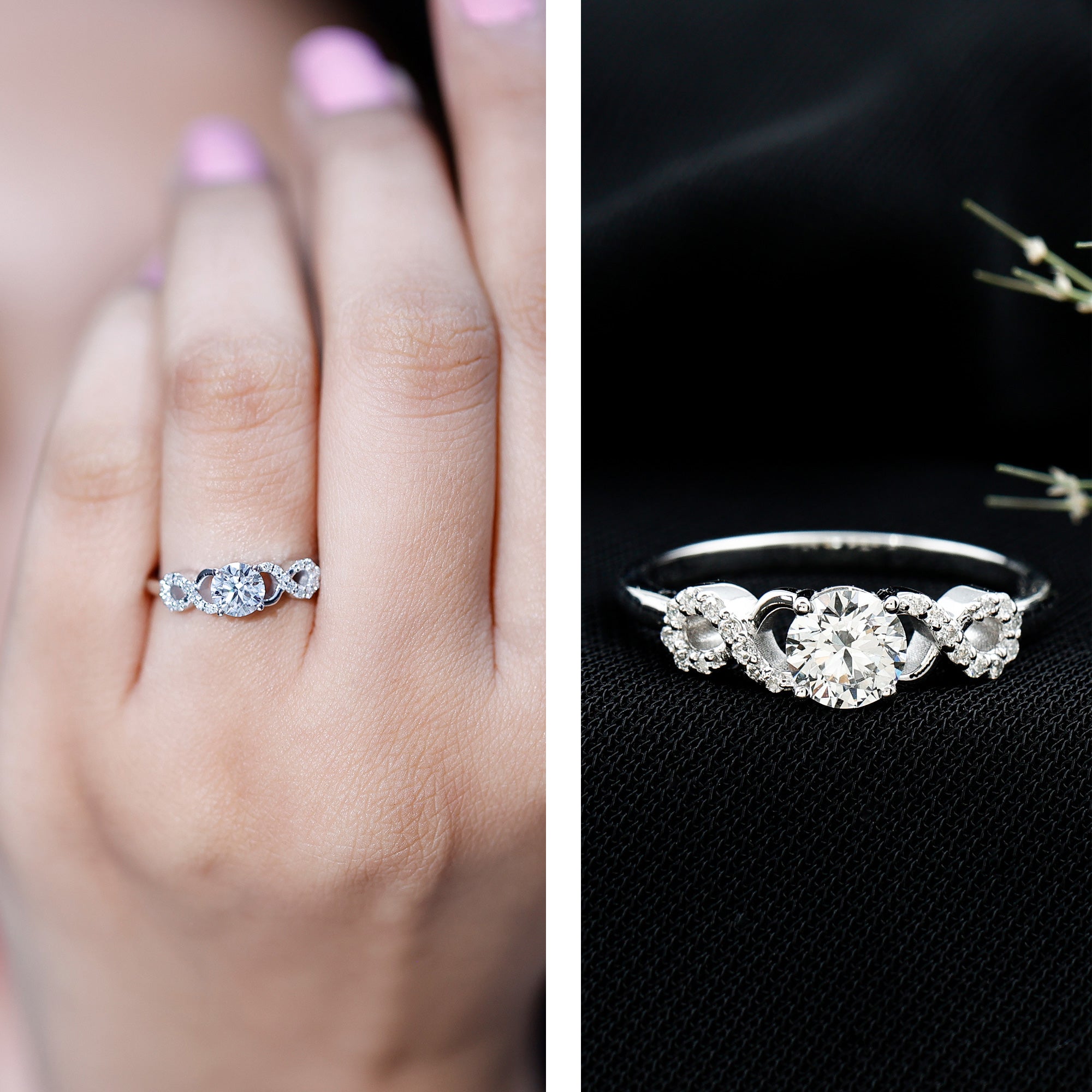 Certified Round Moissanite Infinity Promise Ring for Her D-VS1 - Rosec Jewels